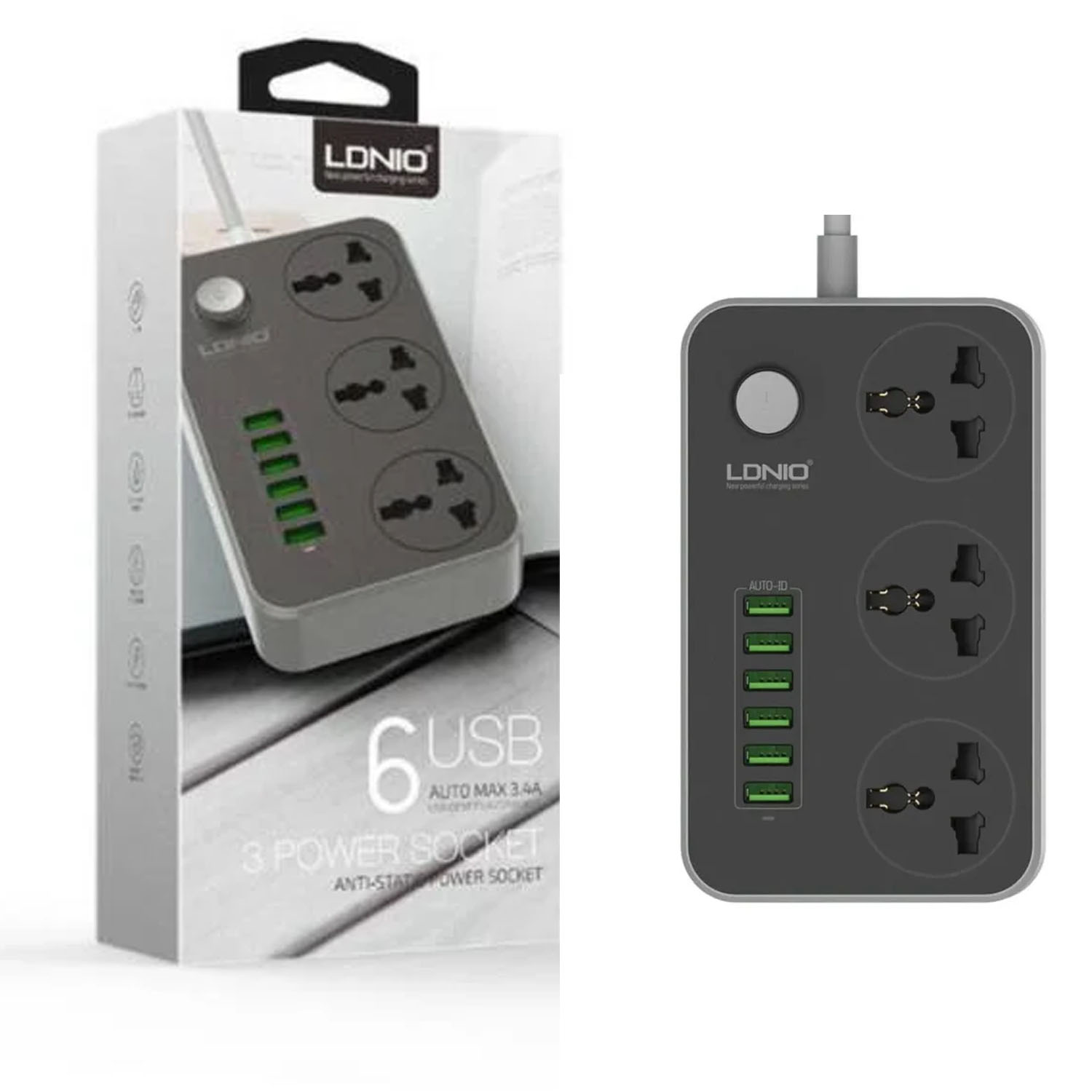 EXTENSIÓN TOMA CORRIENTE LDNIO SC3604 6 USB,3 SOKETS - 1