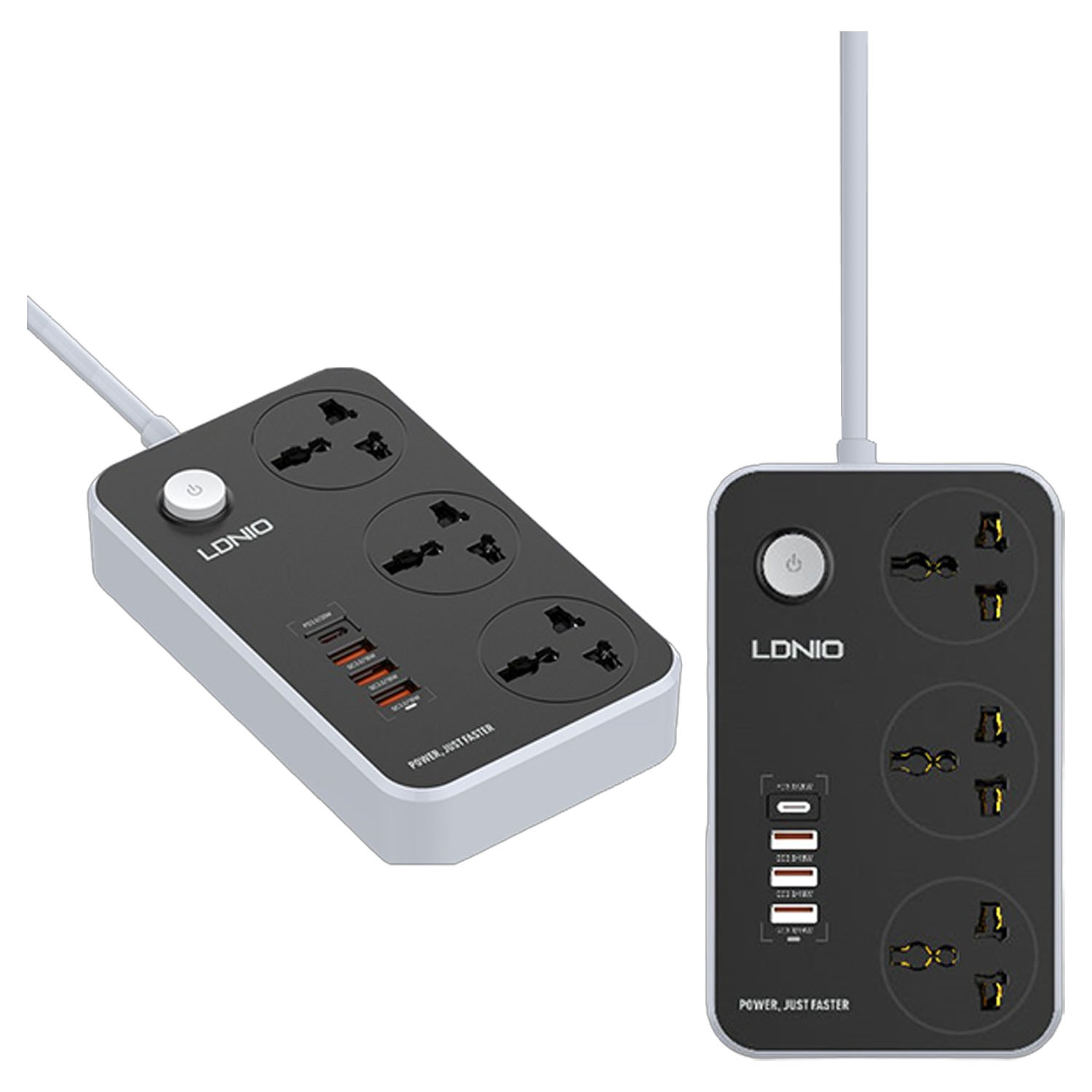 REGLETA MULTICONTACTO DE 3 TOMAS LDNIO SC3412 CON USB COLOR GRIS 2M - 2