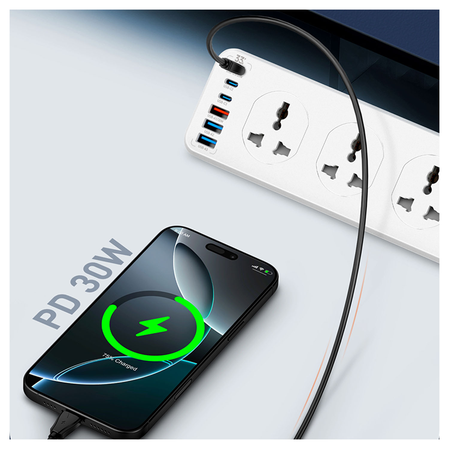 REGLETA DE 10 ENCHUFES + 4 USB PD 20W SC10610 COLOR BLANCO - 3