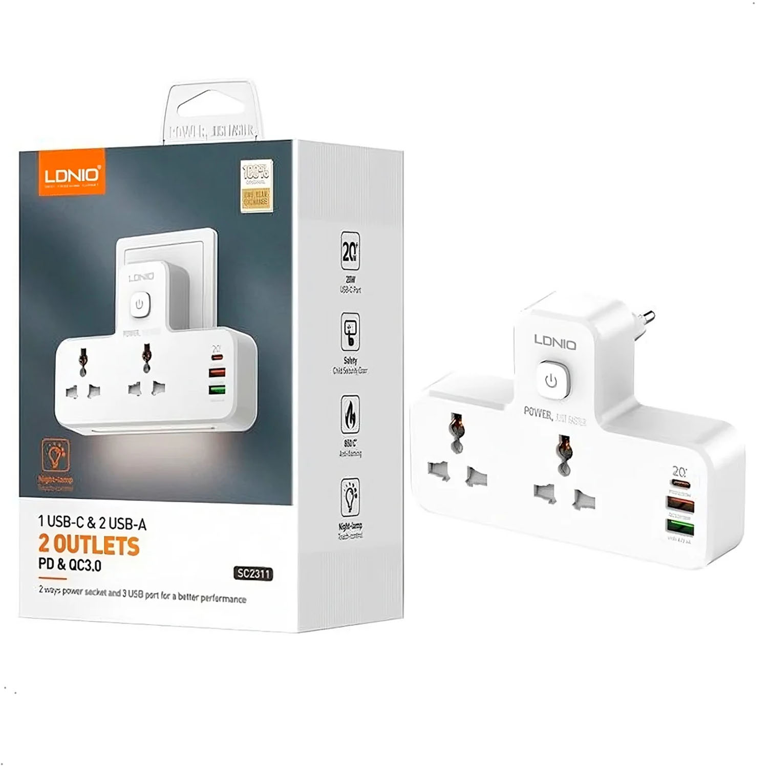 EXTENSIÓN DE PARED LDNIO SC2311 PD20W USB QC 3.0 - 1