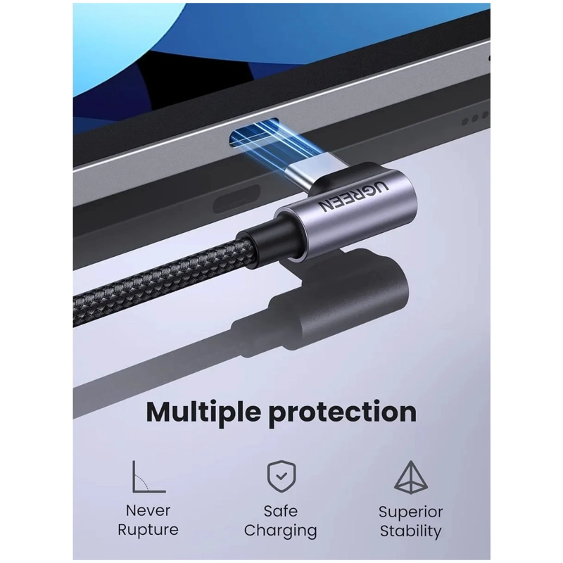 CABLE UGREEN 90° EN ÁNGULO USB-C A USB A CARGA RÁPIDA 2 METROS 50125 - 2