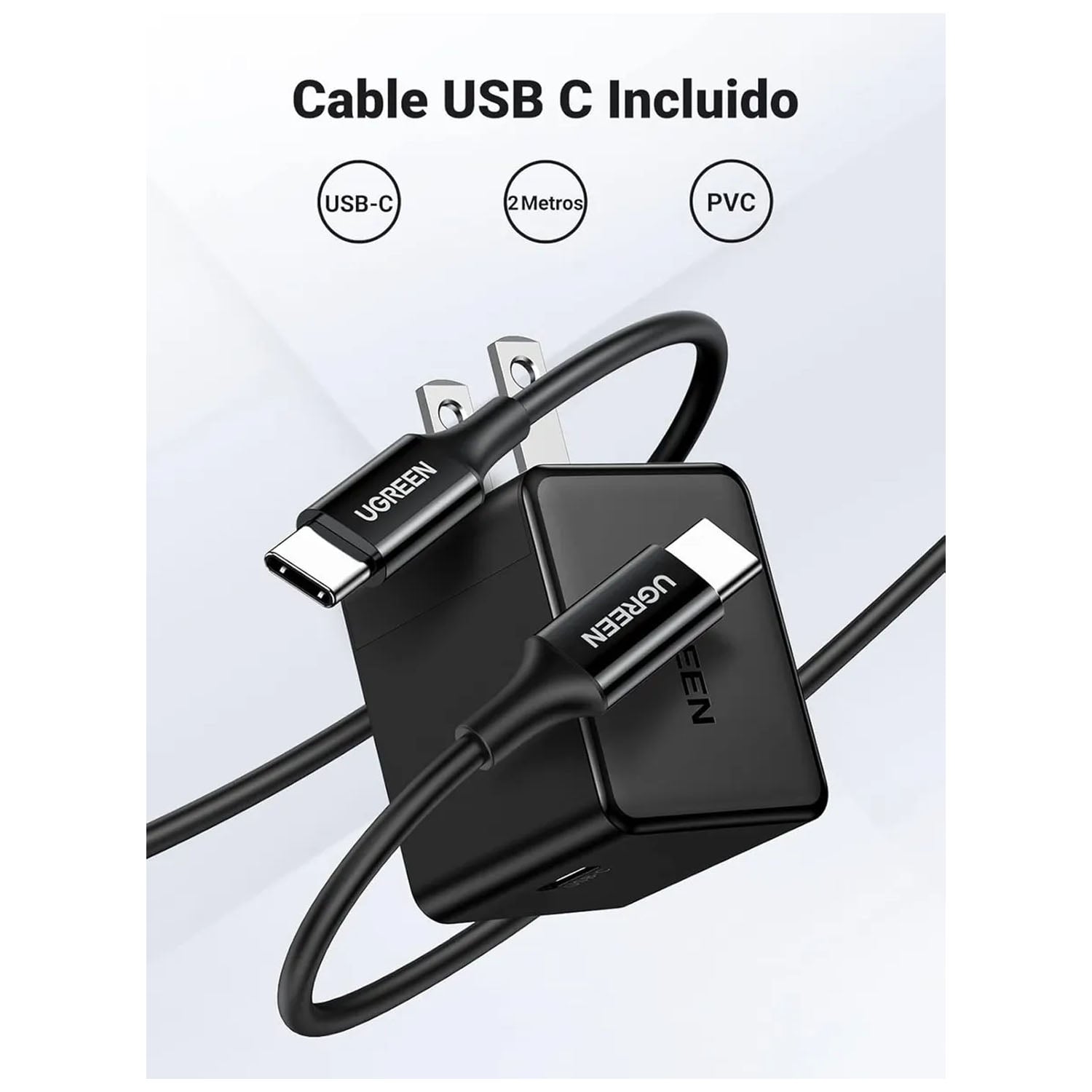 UGREEN CARGADOR USB C 25W DE PARED+CABLE USB-C 50576 NEGRO - 2