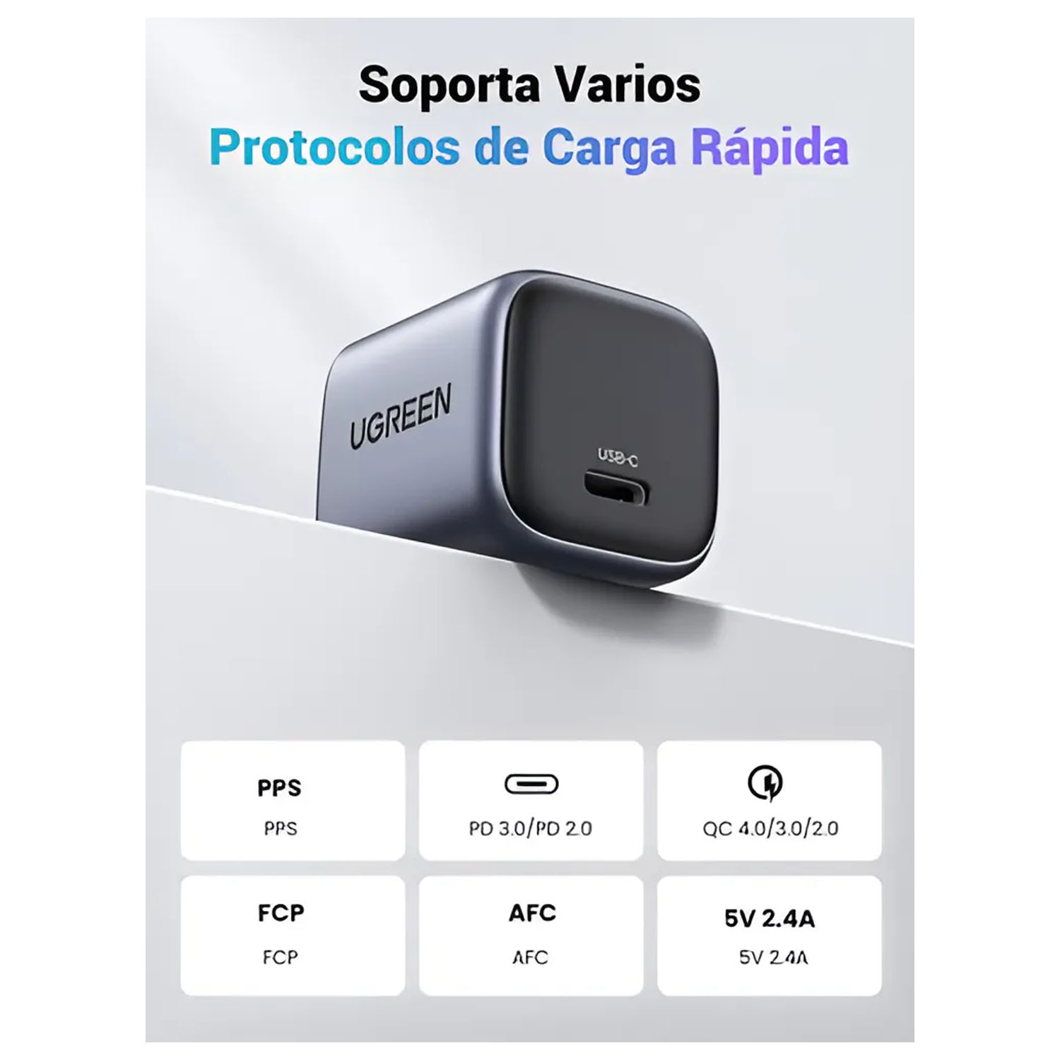 CARGADOR DE CARGA RÁPIDA UGREEN GAN 30W CD319 GRIS - 3