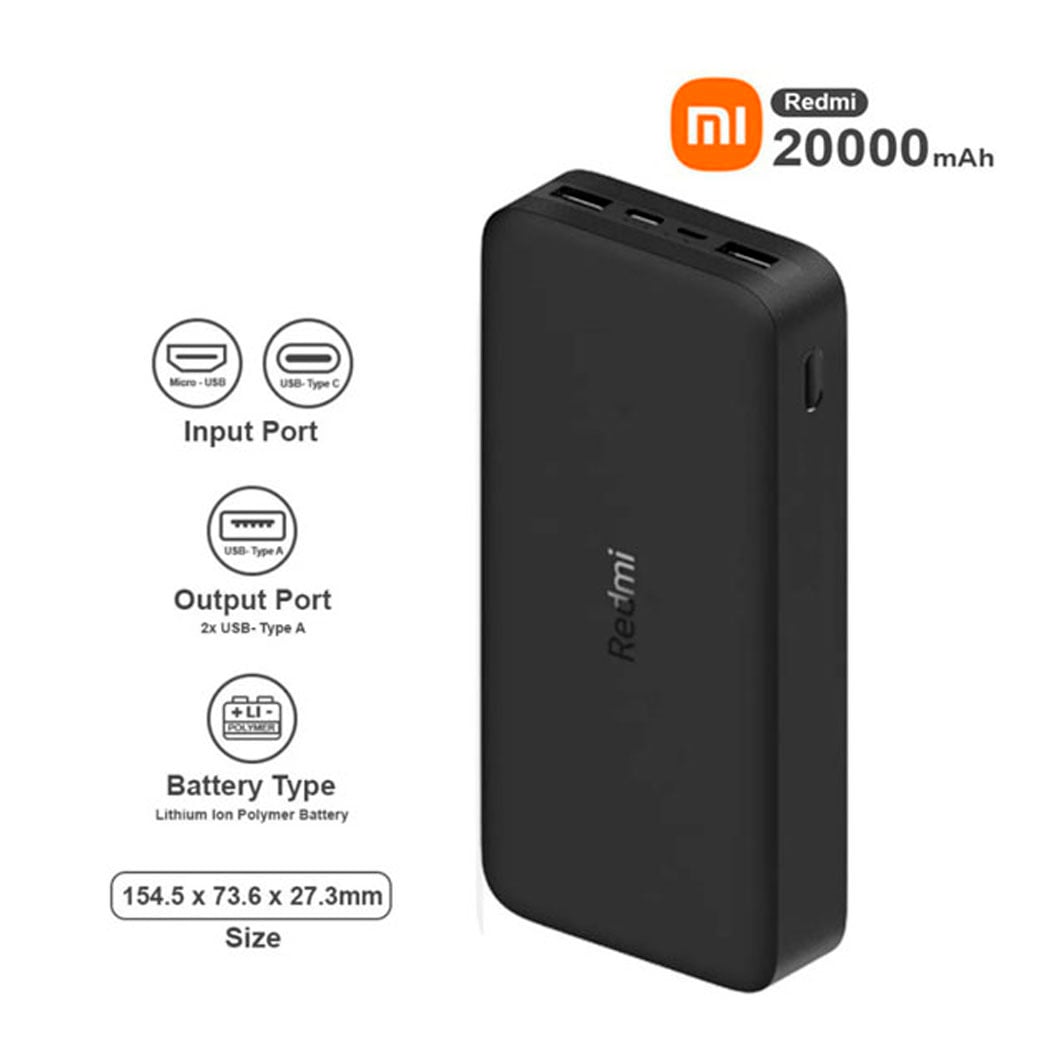 XIAOMI POWER BANK REDMI 18W CARGA RÁPIDA 20 000MAH 2 PUERTO USB NEGRO - 1