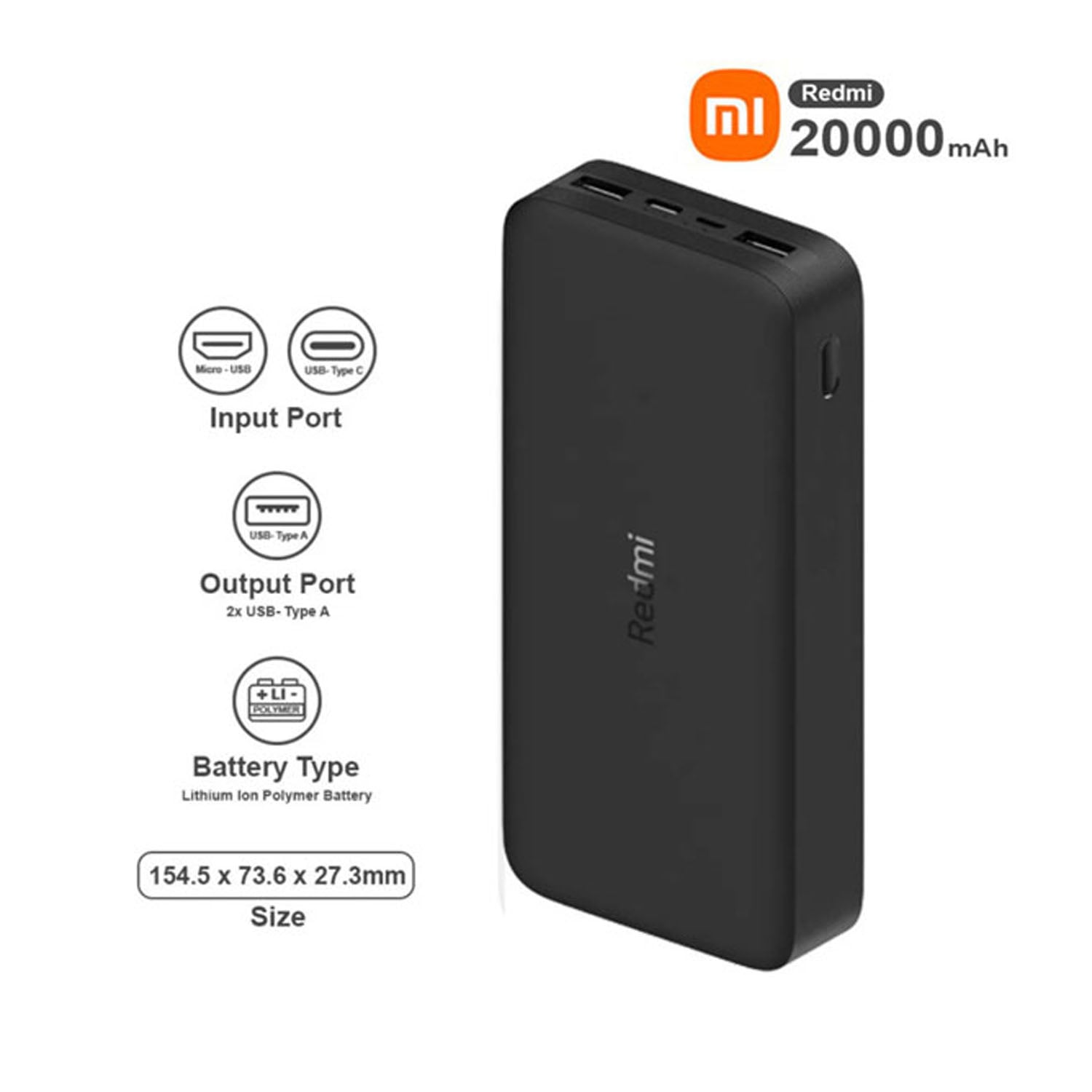 POWER BANK 20000 MAH 18W + SMARTWATCH REDMI WATCH 5 ACTIVE BLACK - 3