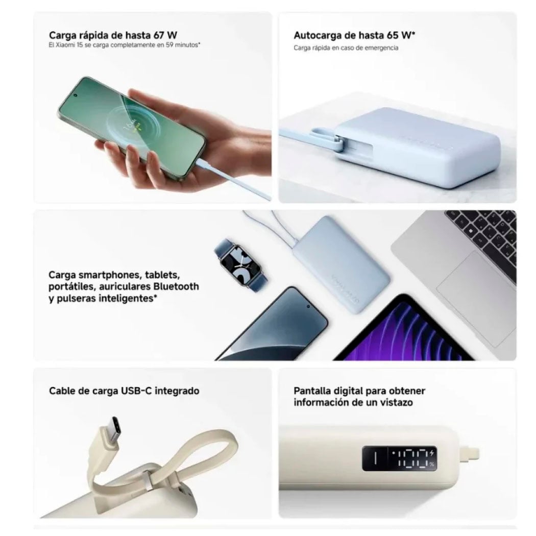 XIAOMI 67W POWER BANK 10000 (CABLE INTEGRADO) CELESTE - 3