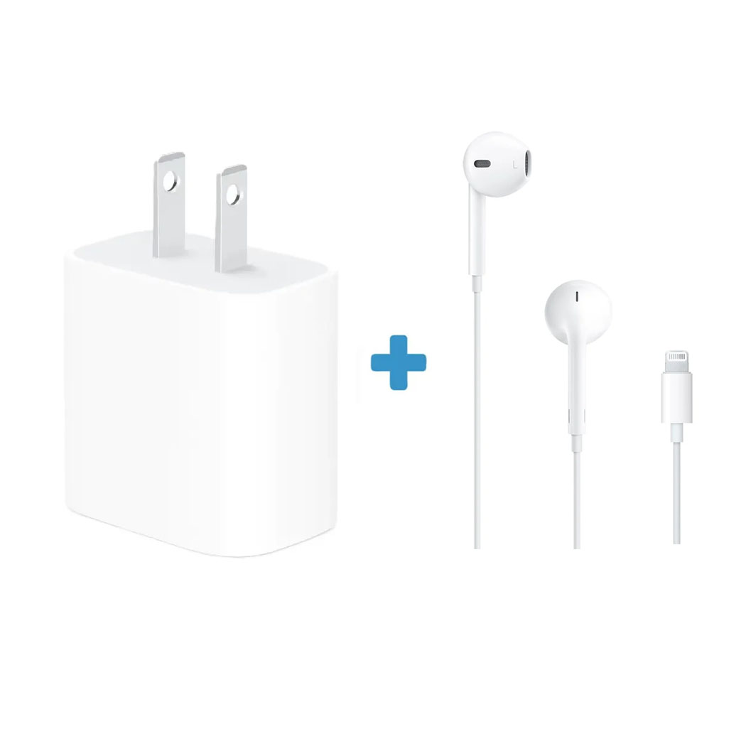 CARGADOR APPLE 20W  + AUDÍFONOS LIGTHNING - 1