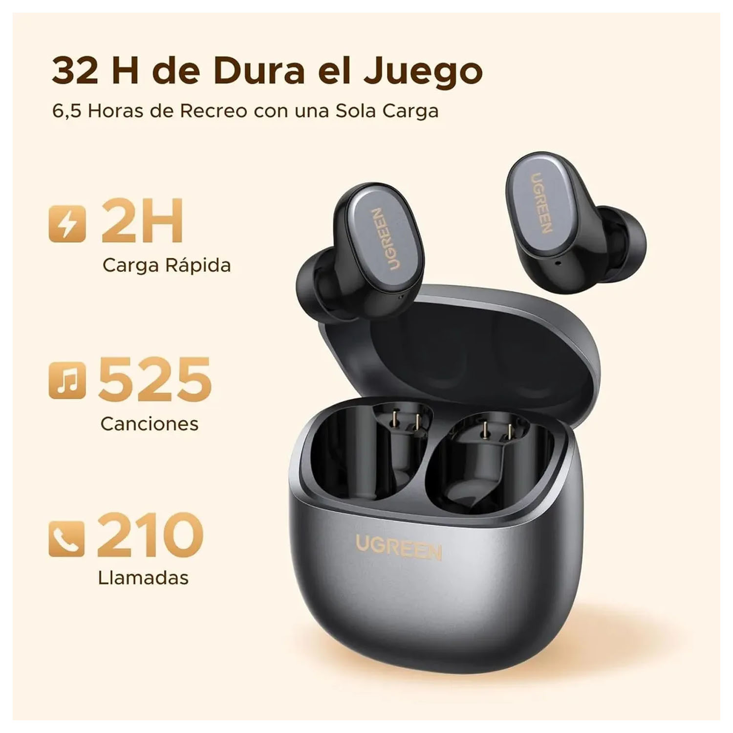 AUDÍFONOS BLUETOOTH UGREEN DOTS TWS BLUETOOTH 6.0 NEGRO - 2