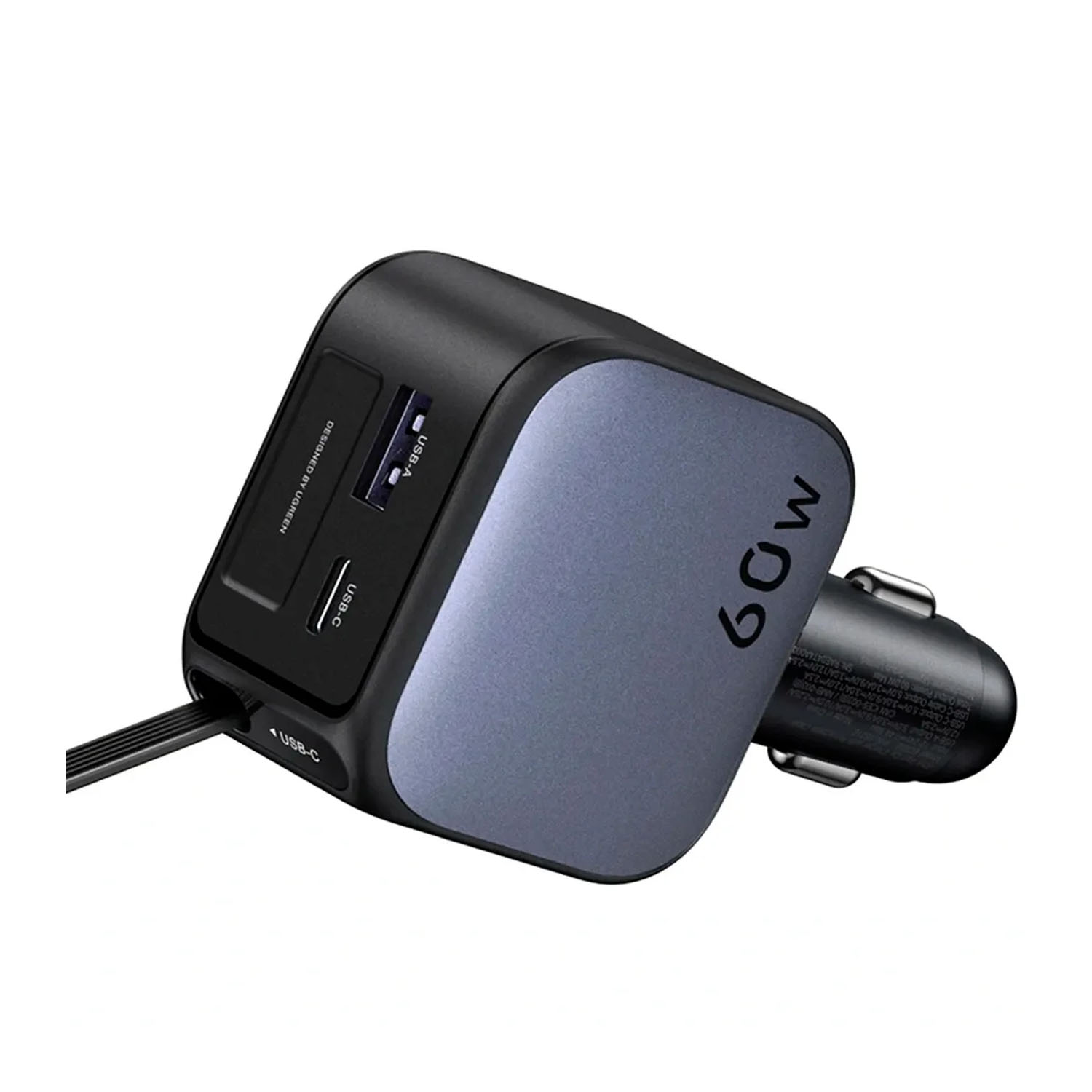 CARGADOR DE AUTO  UGREEN EC602 55212B NEXODE 60W CON CABLE RETRACTIL - 2