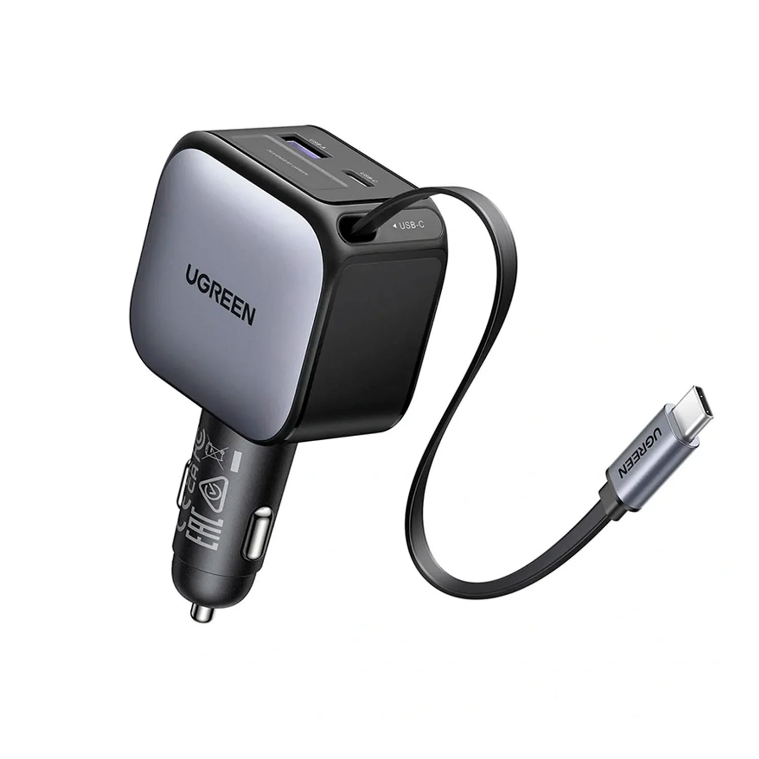 CARGADOR DE AUTO  UGREEN EC602 55212B NEXODE 60W CON CABLE RETRACTIL - 4