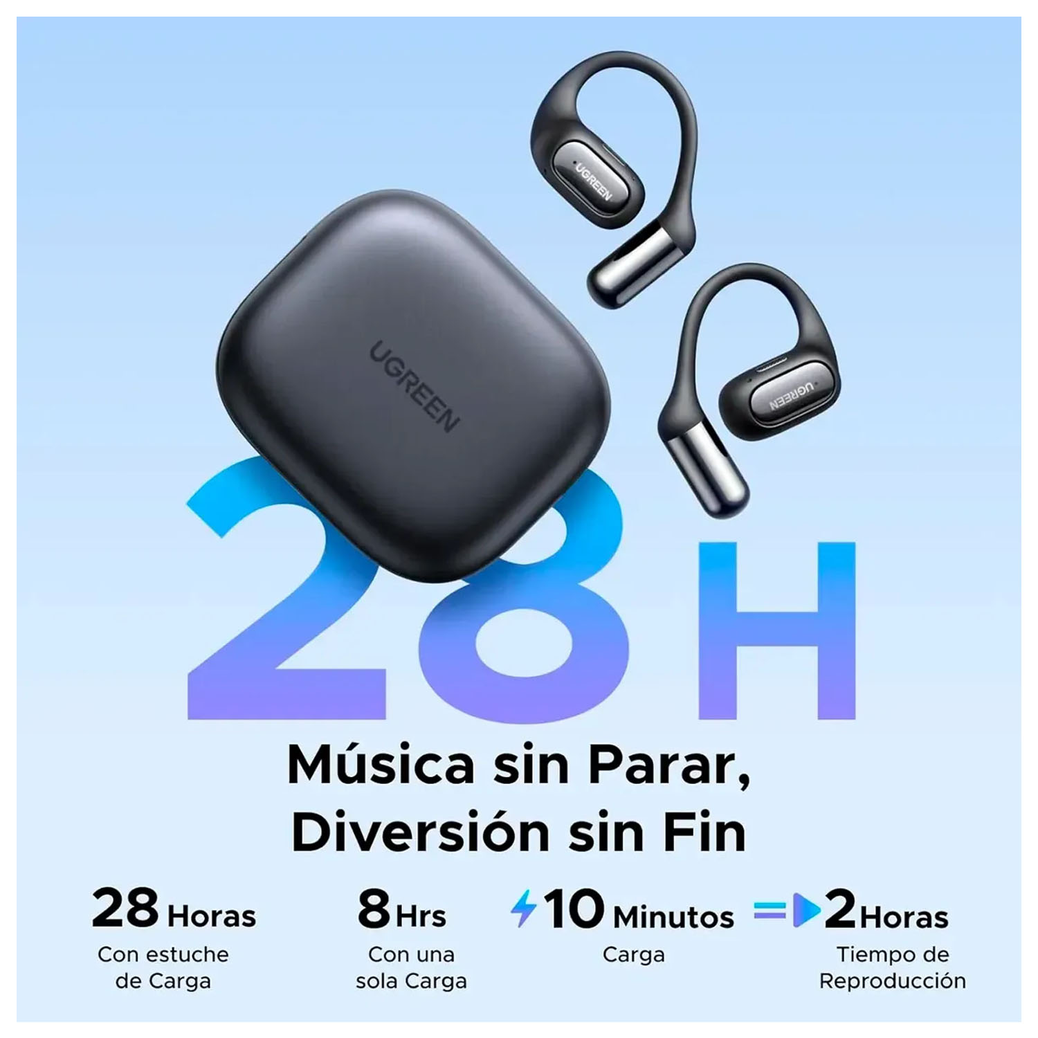 AUDIFONOS DEPORTIVOS UGREEN FITBUDS CON GANCHO OPEN EAR NEGRO - 4