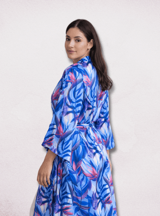 BATA PIJAMA KIMONO MUJER DE SEDA CON CINTURON AJUSTABLE DE SENSA SILK - 3