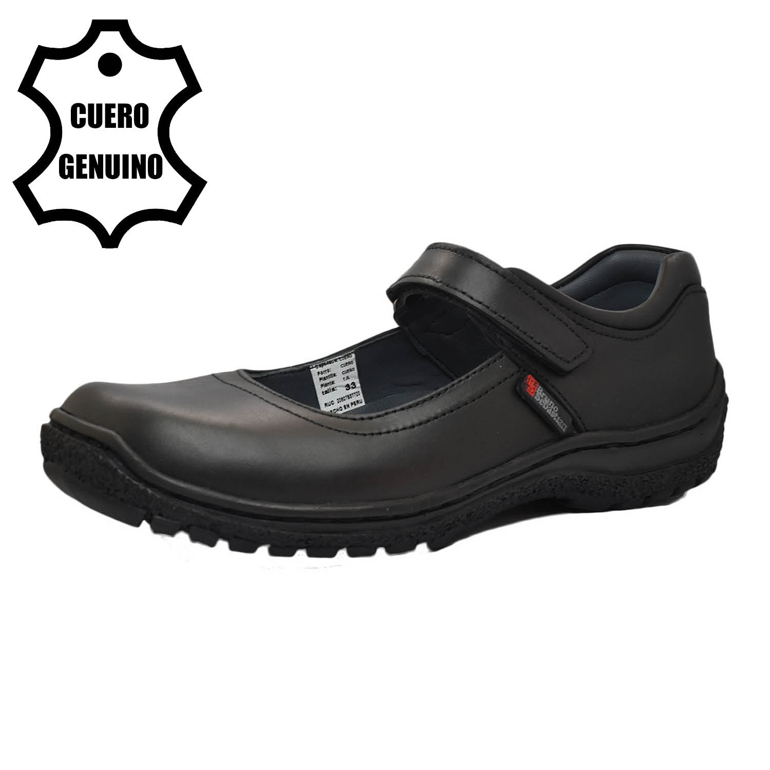 ZAPATO ESCOLAR PARA NIÑA BRUNO SEBASTIAN DE CUERO NEGRO MARY JANE VELCRO - 1