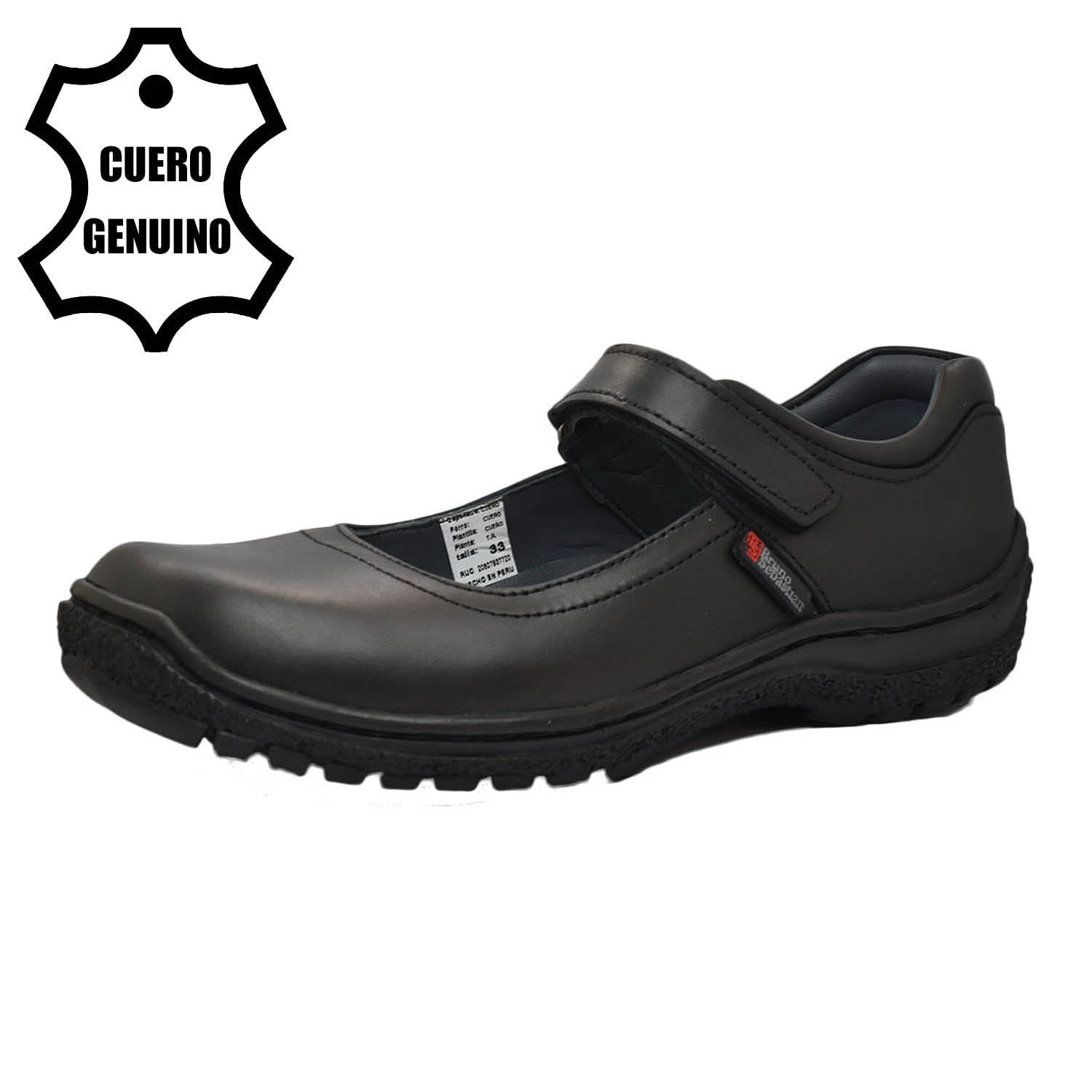 ZAPATO ESCOLAR PARA NIÑA BRUNO SEBASTIAN DE CUERO NEGRO MARY JANE VELCRO - 1