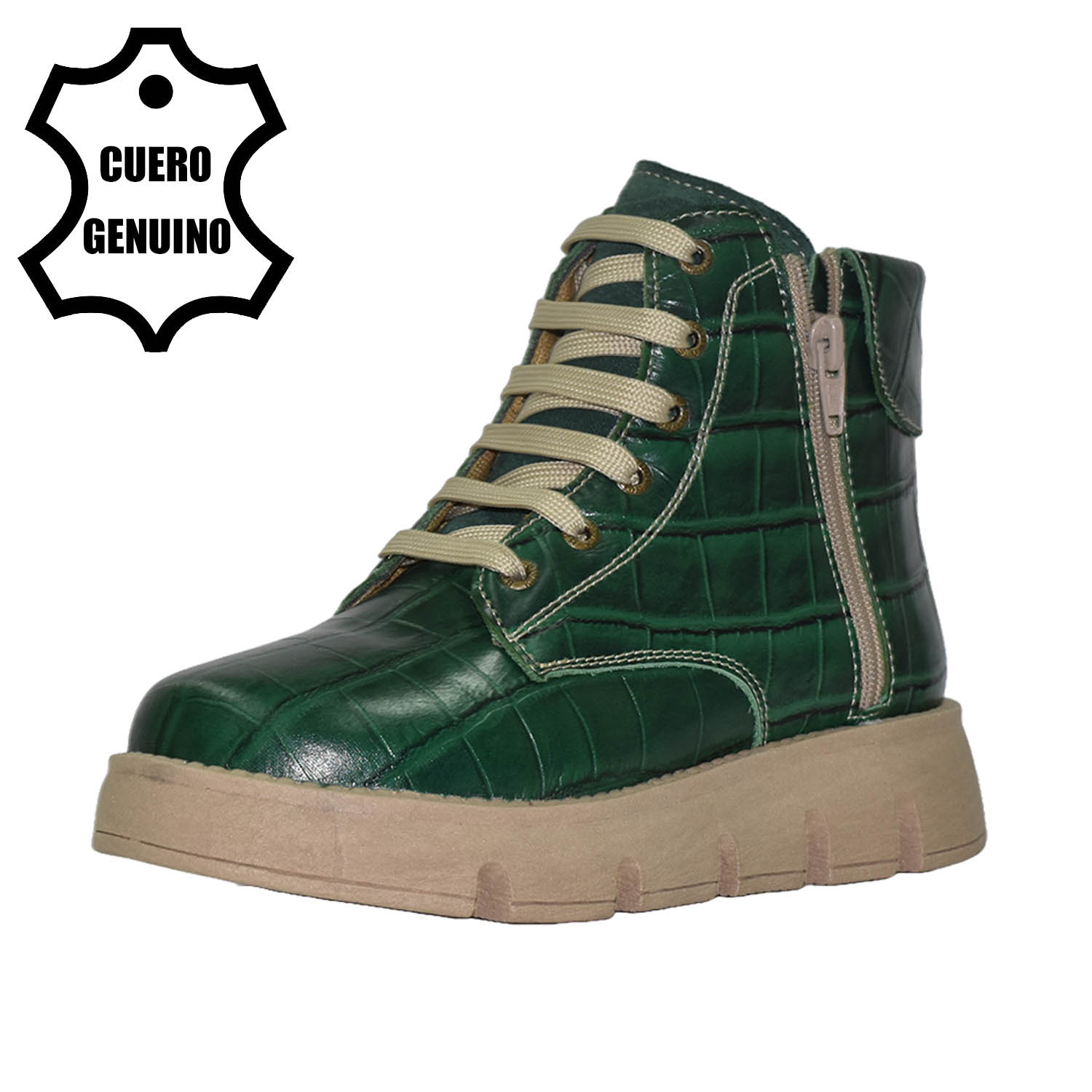 BOTÍN NIÑA BRUNO KIDS DE CUERO VERDE CROCOX - 1