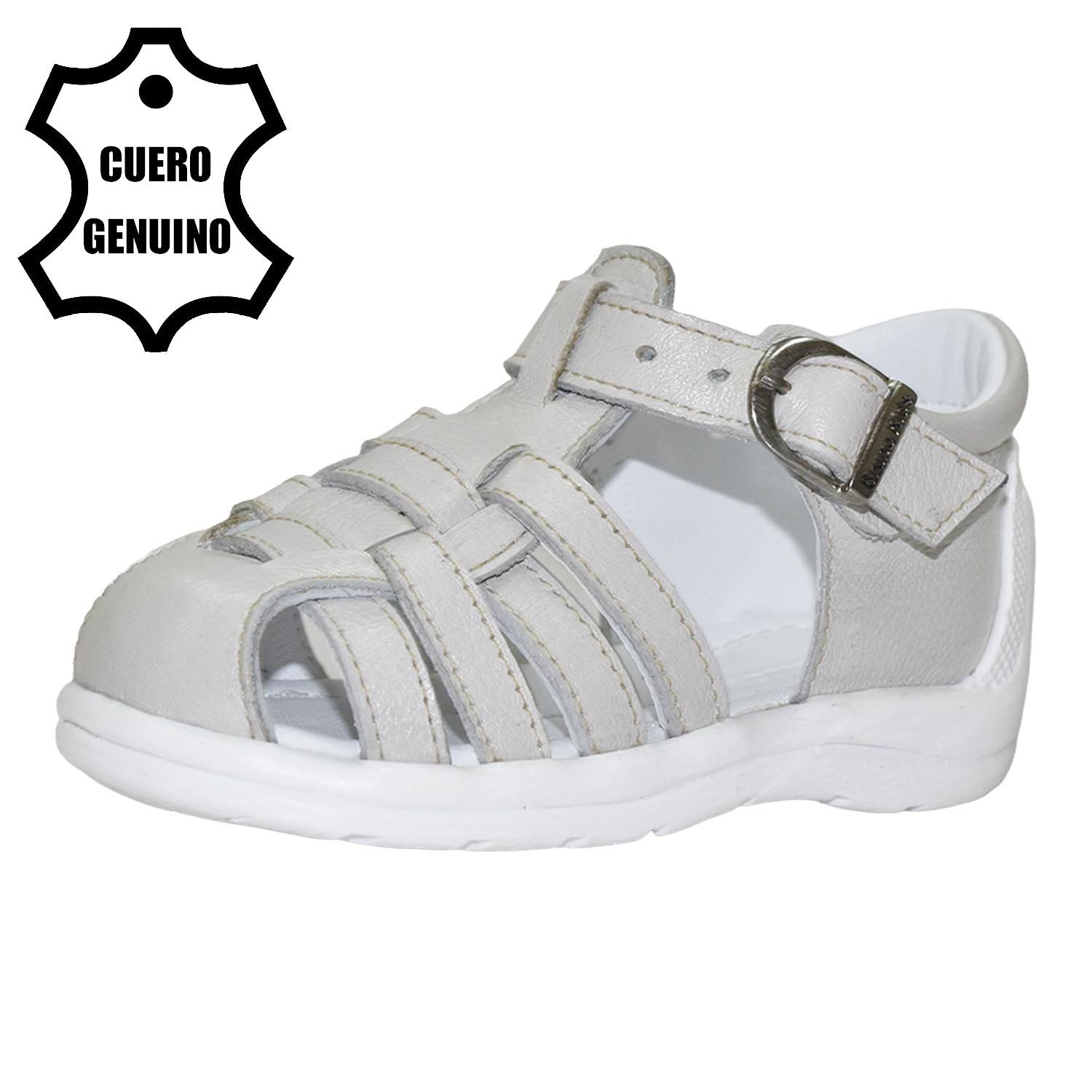 SANDALIA PIBE PARA NIÑA BRUNO KIDS DE CUERO BLANCO HUMO PRIMEROS PASOS - 1