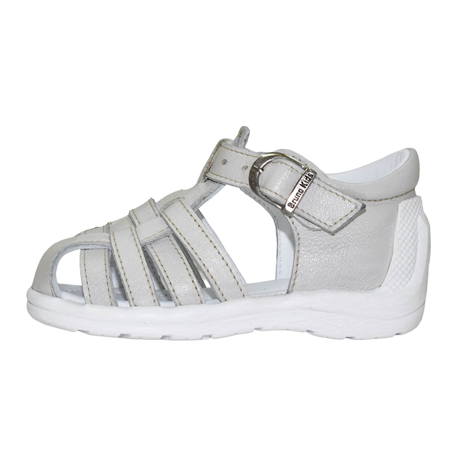 SANDALIA PIBE PARA NIÑA BRUNO KIDS DE CUERO BLANCO HUMO PRIMEROS PASOS - 2