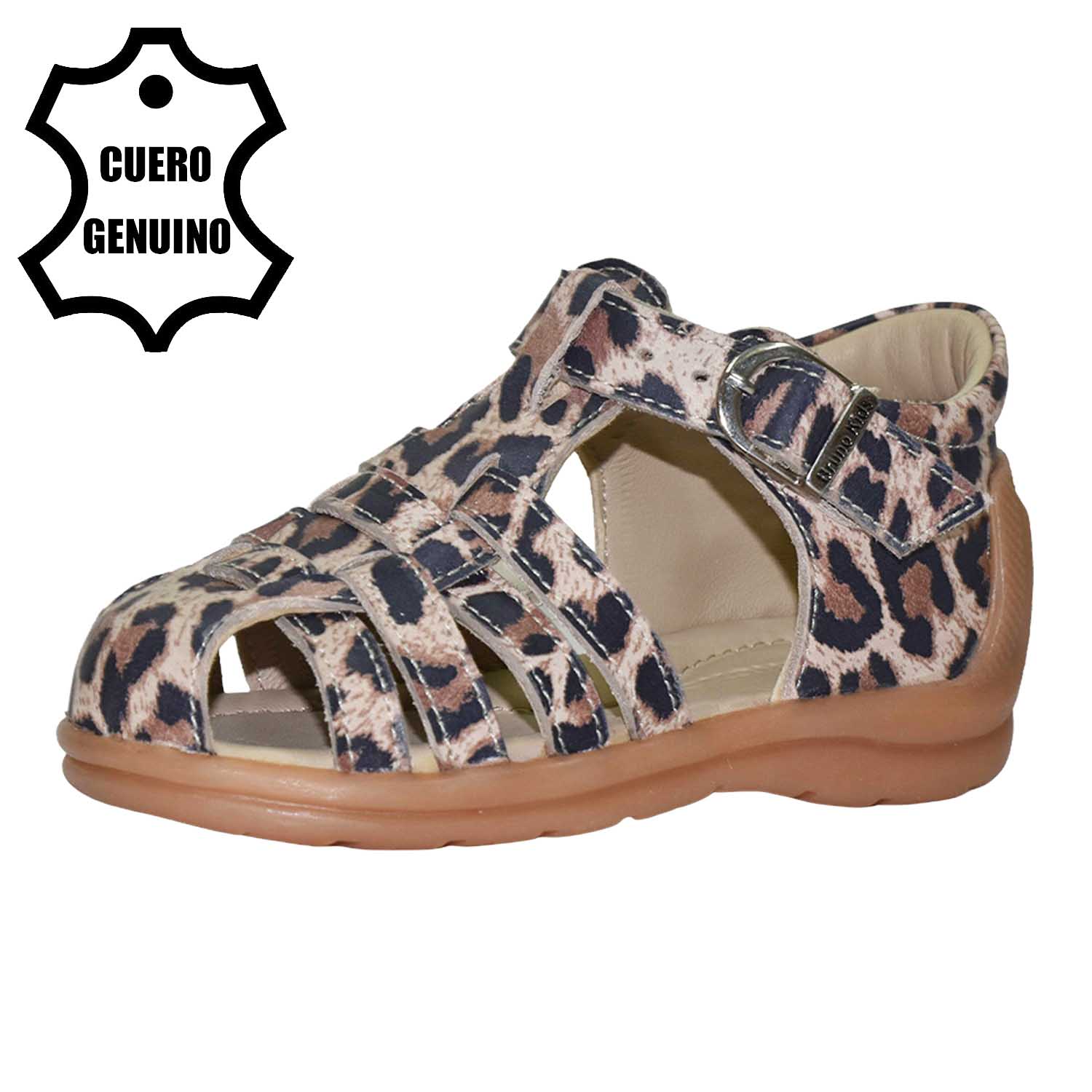 SANDALIA PIBE PARA NIÑA BRUNO KIDS DE CUERO ANIMAL PRINT ARENA PRIMEROS PASOS - 1