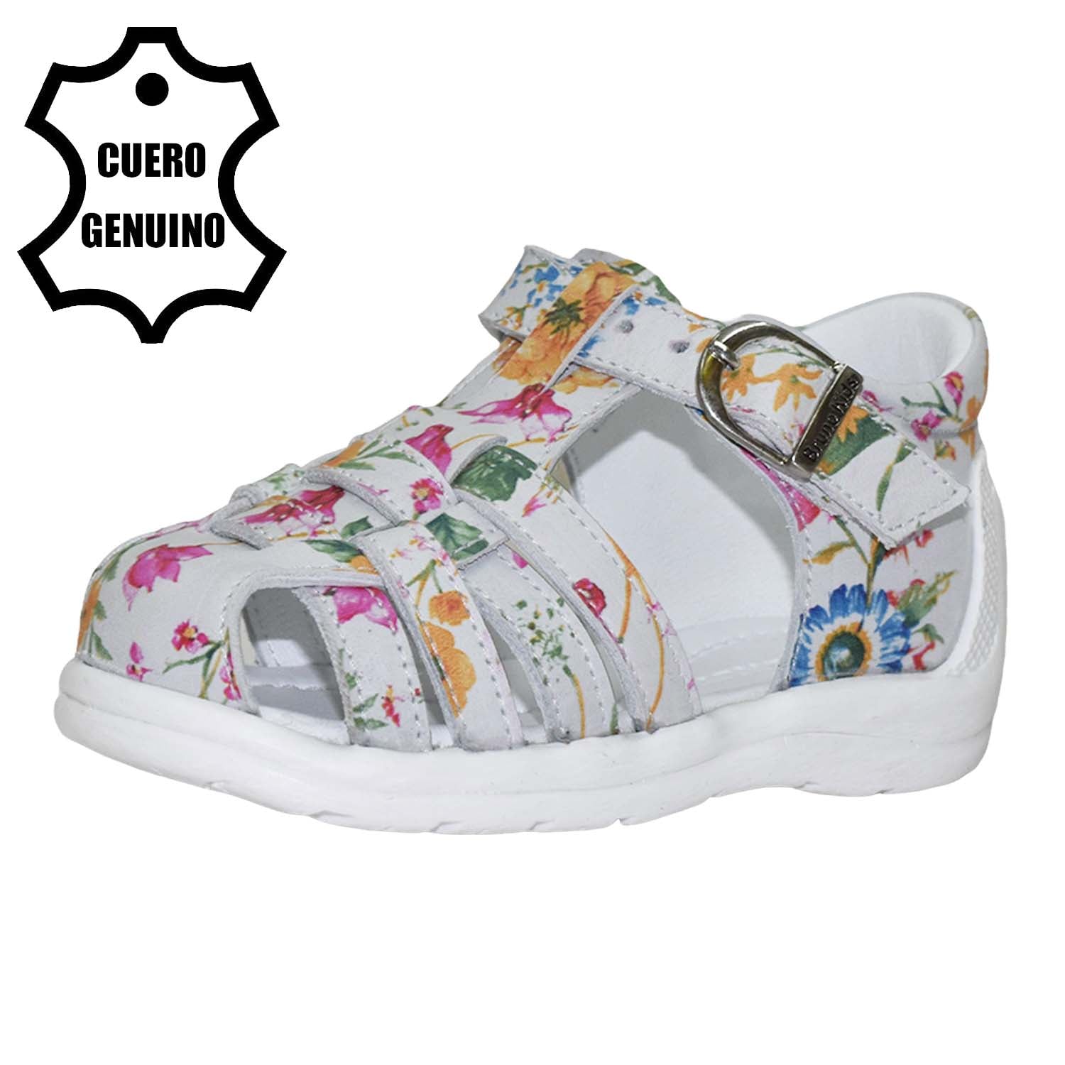 SANDALIA PIBE PARA NIÑA BRUNO KIDS DE CUERO FOLIA FLOR BLANCO PRIMEROS PASOS - 1