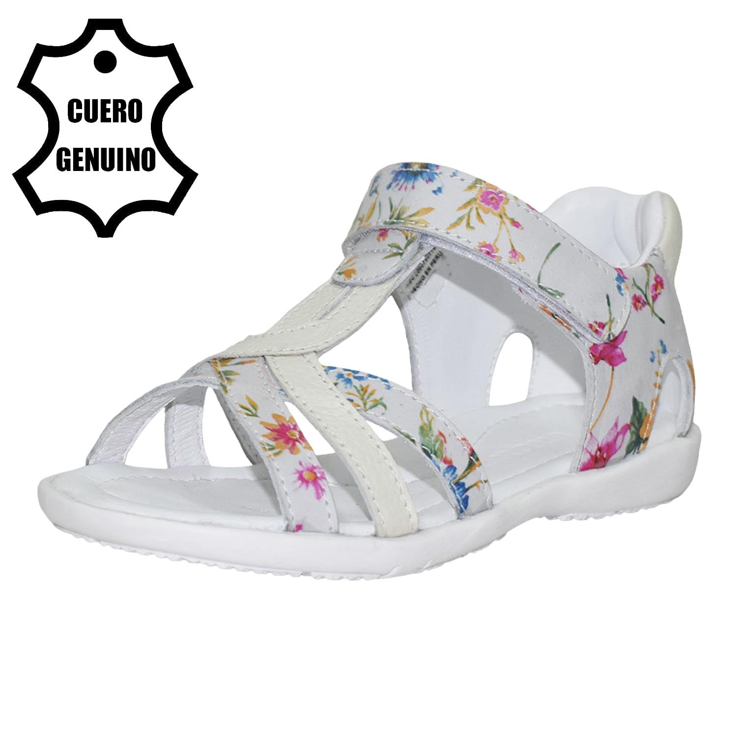SANDALIA CAMINANTE PARA NIÑA BRUNO KIDS DE CUERO FOLIA FLOR BLANCO CAMINANTE - 1
