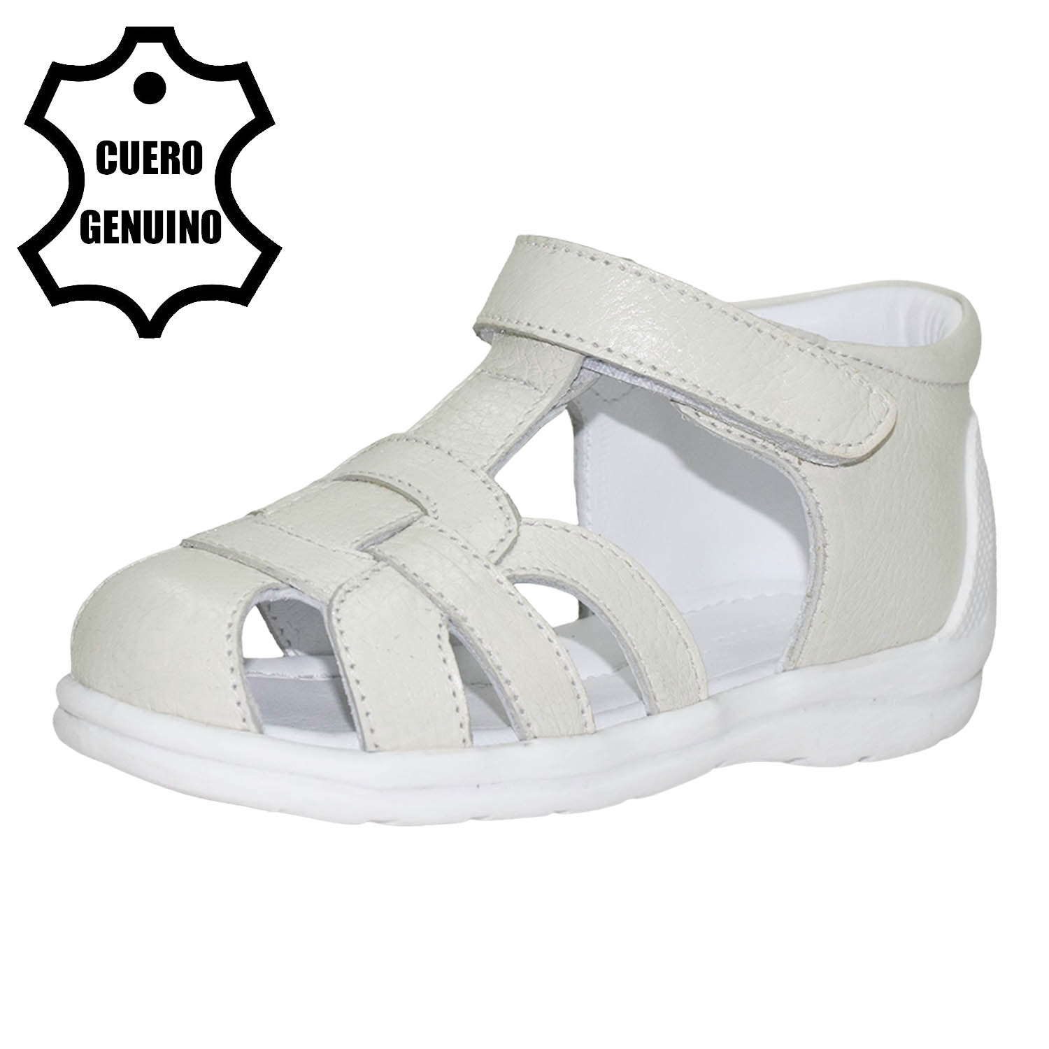 SANDALIA PIBE PARA NIÑA BRUNO KIDS DE CUERO BLANCO VAINILLA PRIMEROS PASOS - 1