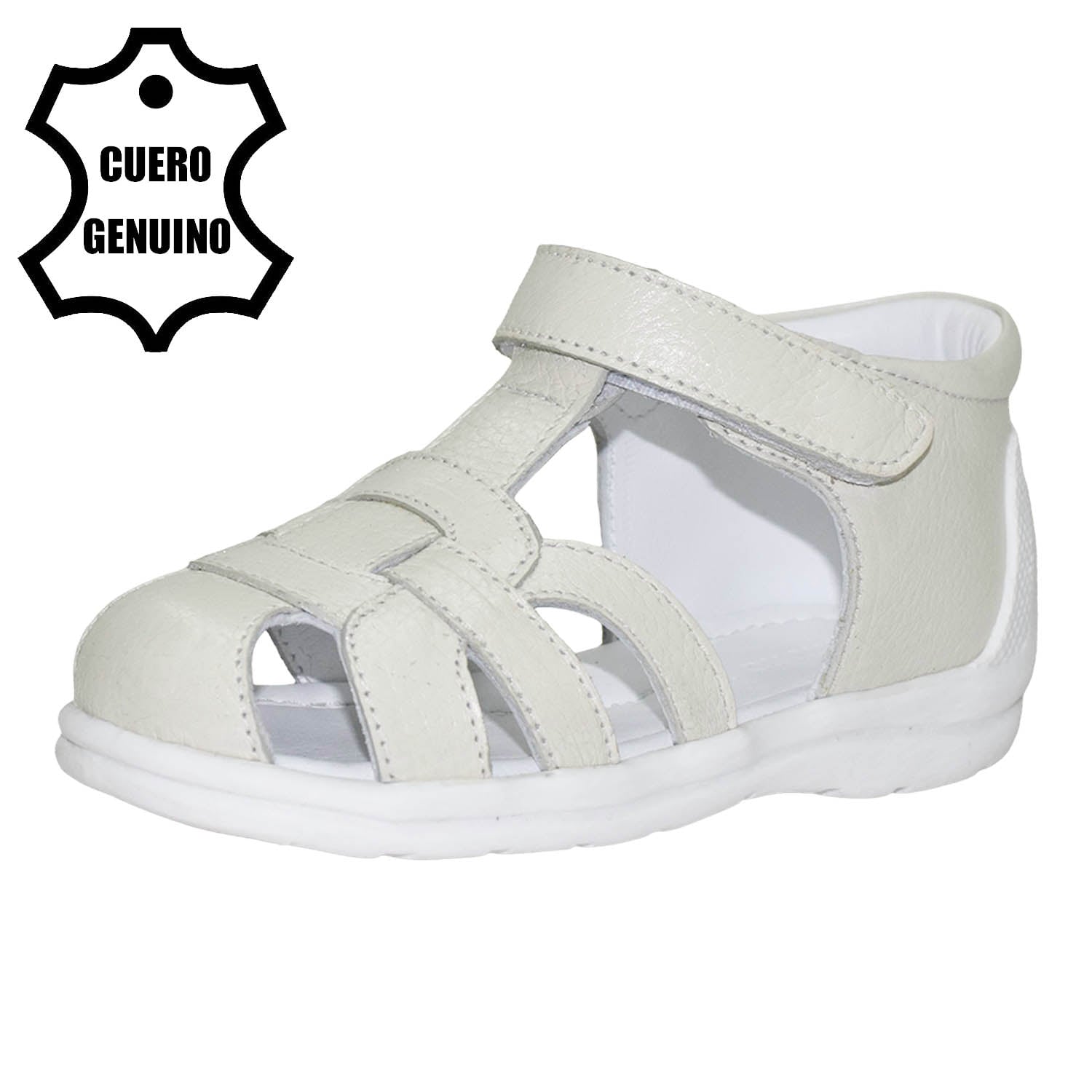 SANDALIA PIBE PARA NIÑA BRUNO KIDS DE CUERO BLANCO VAINILLA PRIMEROS PASOS - 1