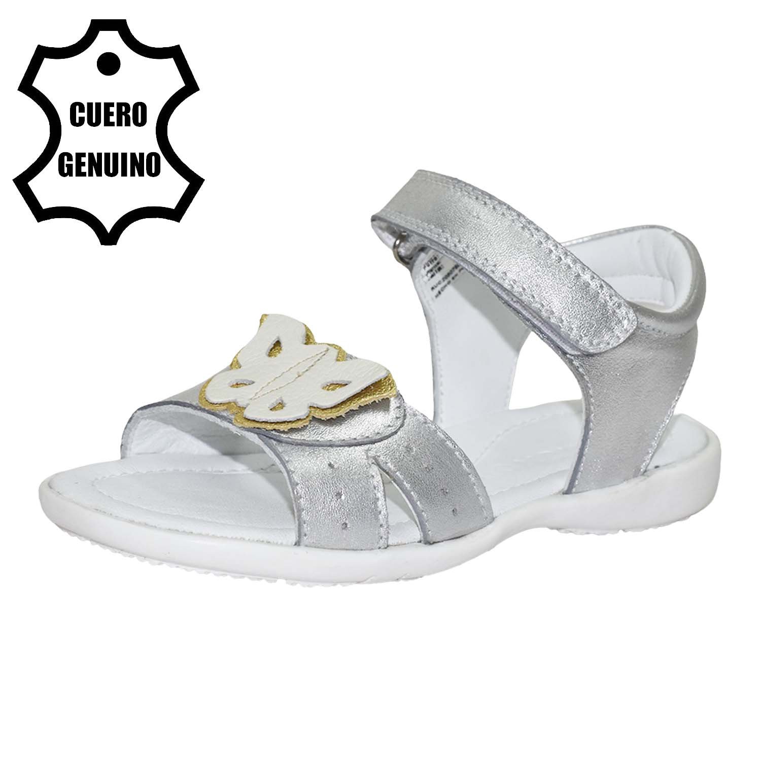 SANDALIA CAMINANTE PARA NIÑA BRUNO KIDS DE CUERO FOLIA PLATA CAMINANTE - 1