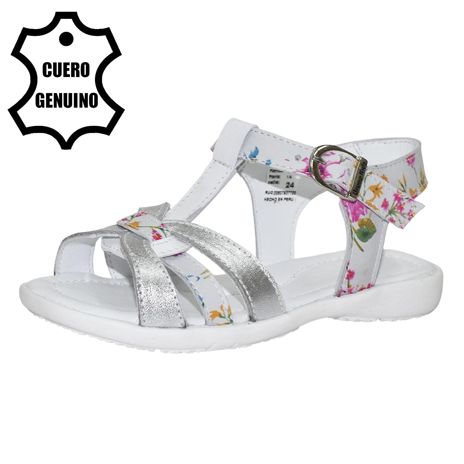 SANDALIA CAMINANTE PARA NIÑA BRUNO KIDS DE CUERO FOLIA FLOR BLANCO CAMINANTE - 1