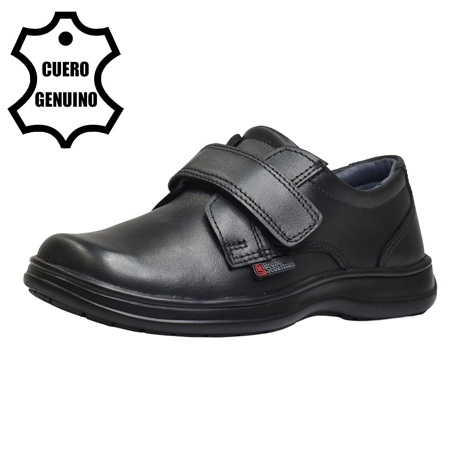 ZAPATO ESCOLAR PARA NIÑO BRUNO SEBASTIAN DE CUERO NEGRO CASUAL VELCRO - 1