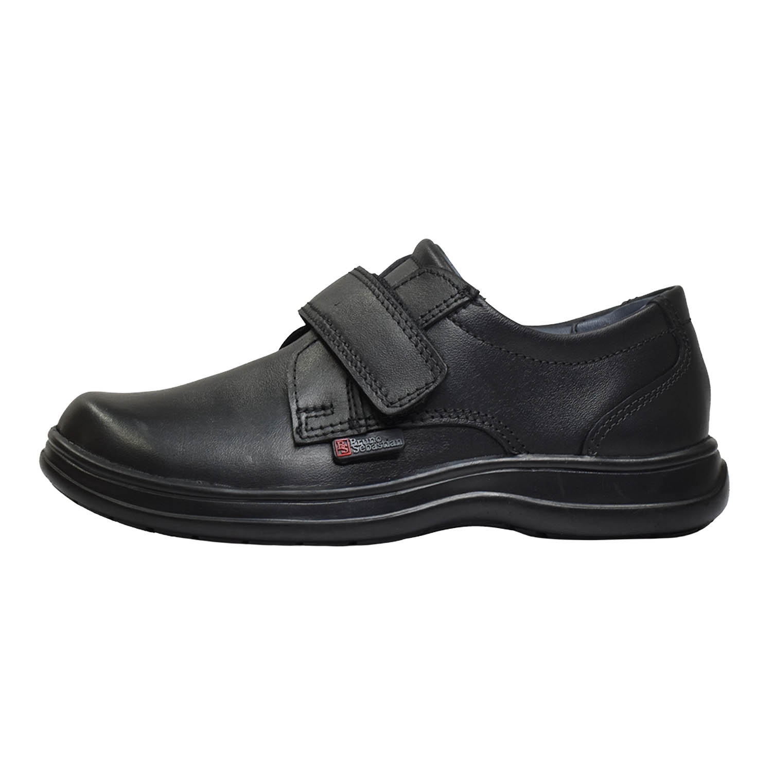 ZAPATO ESCOLAR PARA NIÑO BRUNO SEBASTIAN DE CUERO NEGRO CASUAL VELCRO - 2