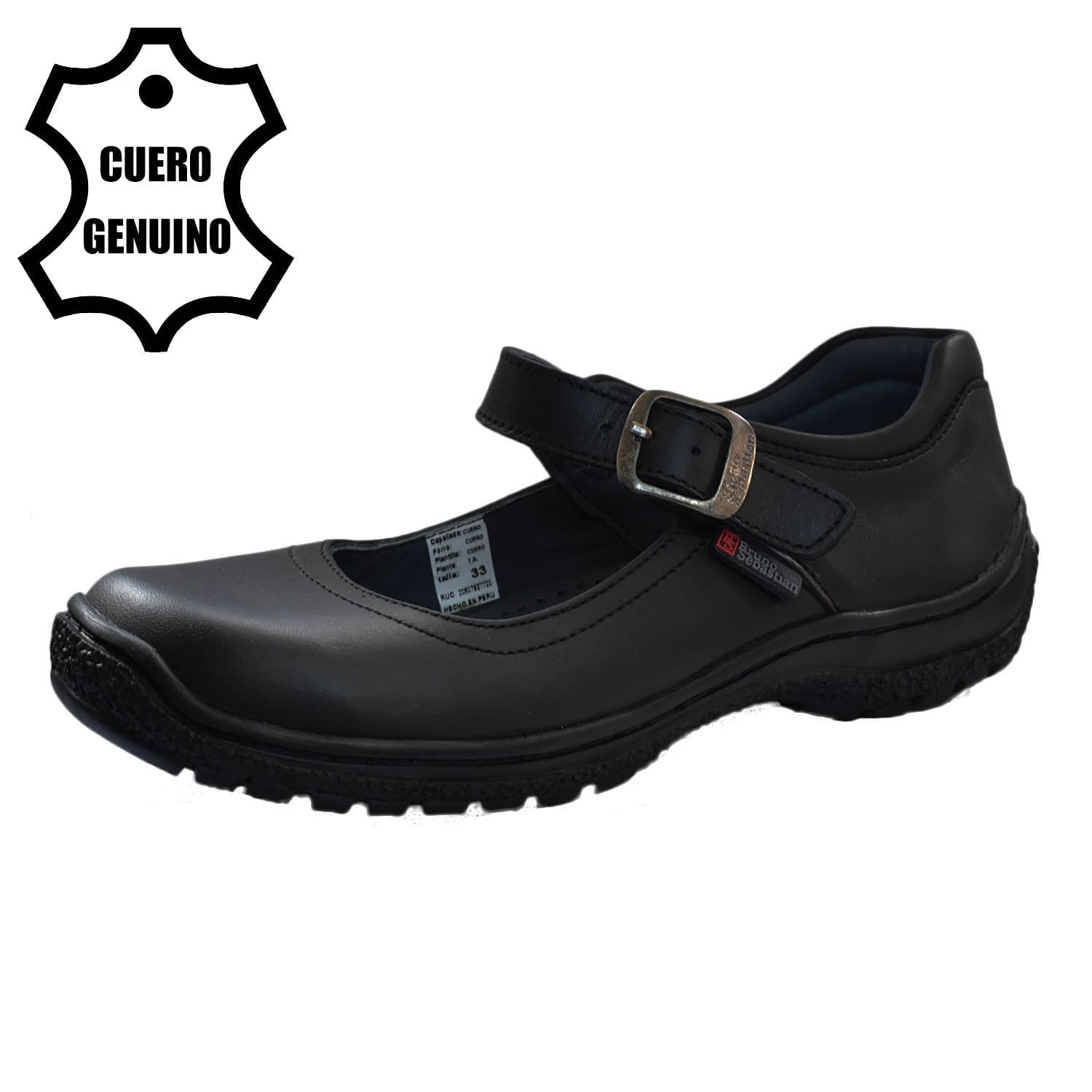 ZAPATO ESCOLAR PARA NIÑA BRUNO SEBASTIAN DE CUERO NEGRO MARY JANE HEBILLA - 1