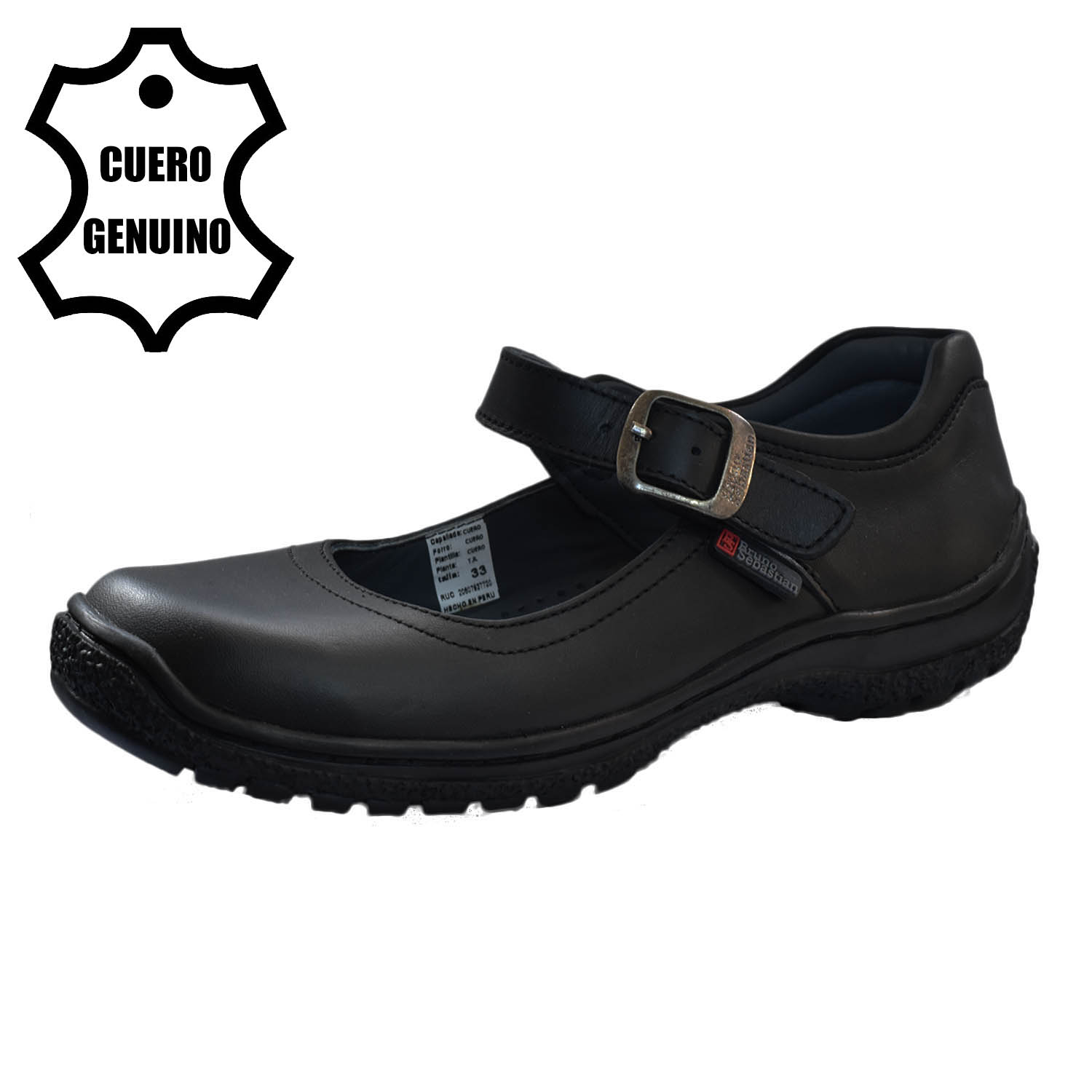 ZAPATO ESCOLAR PARA NIÑA BRUNO SEBASTIAN DE CUERO NEGRO MARY JANE HEBILLA - 1
