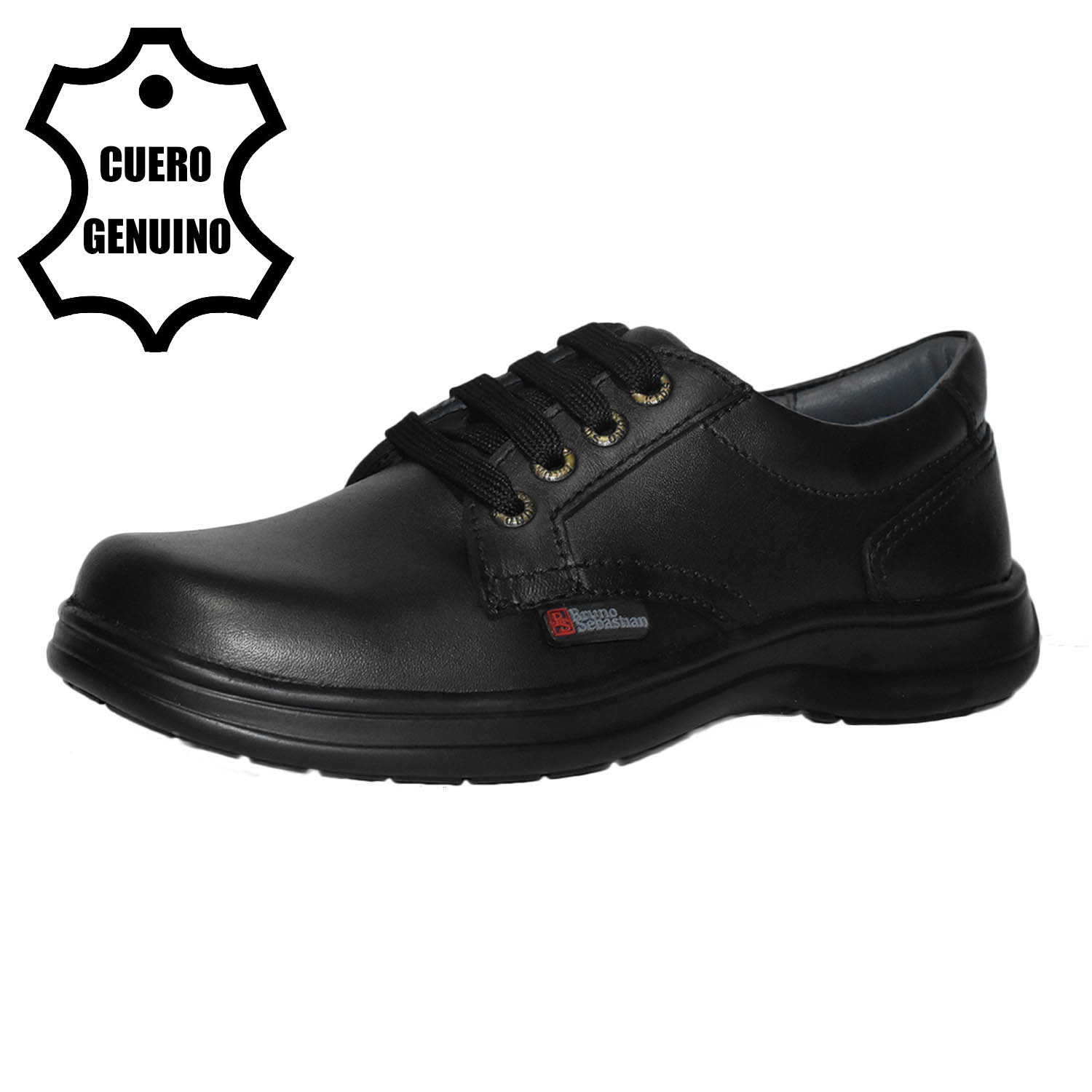 ZAPATO ESCOLAR PARA NIÑO BRUNO SEBASTIAN DE CUERO NEGRO CASUAL PASADOR - 1