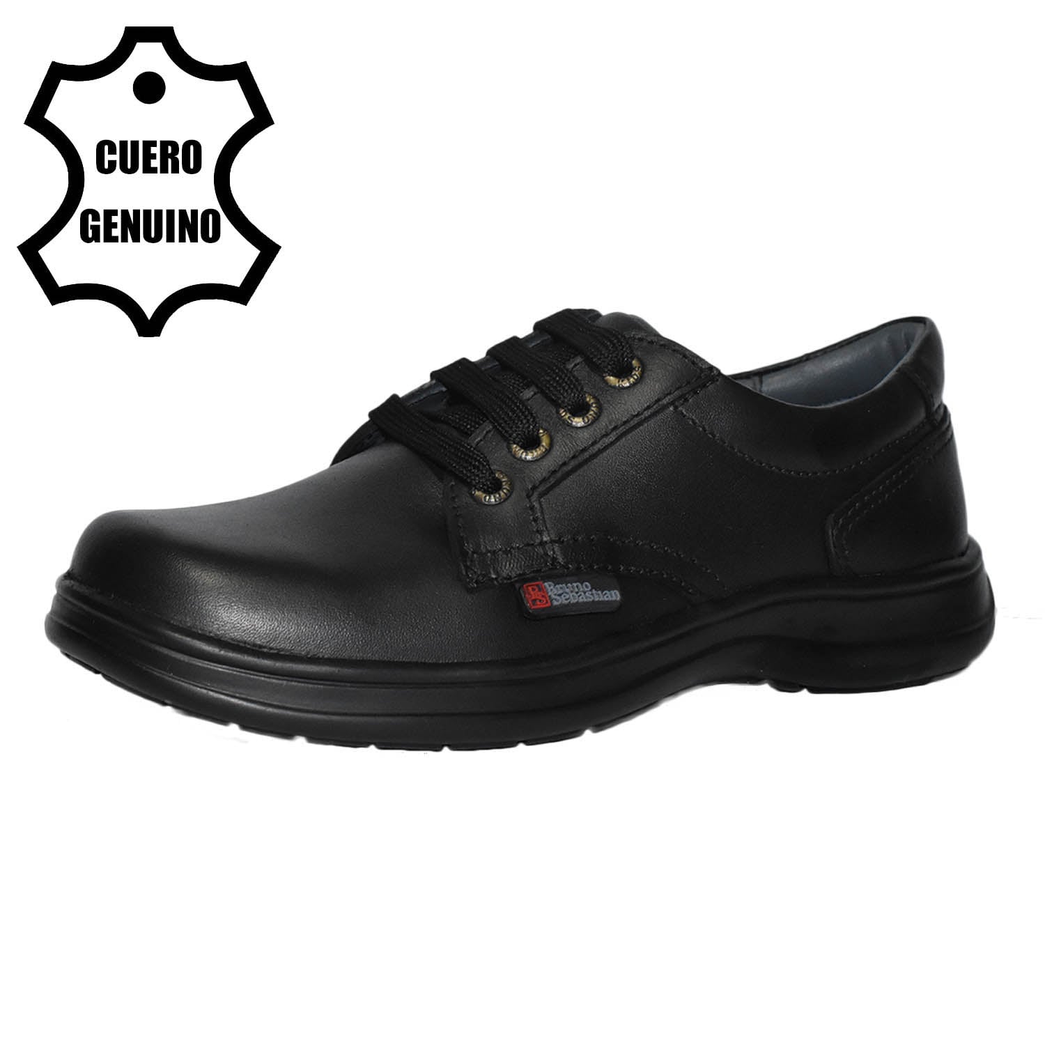 ZAPATO ESCOLAR PARA NIÑO BRUNO SEBASTIAN DE CUERO NEGRO CASUAL PASADOR - 1