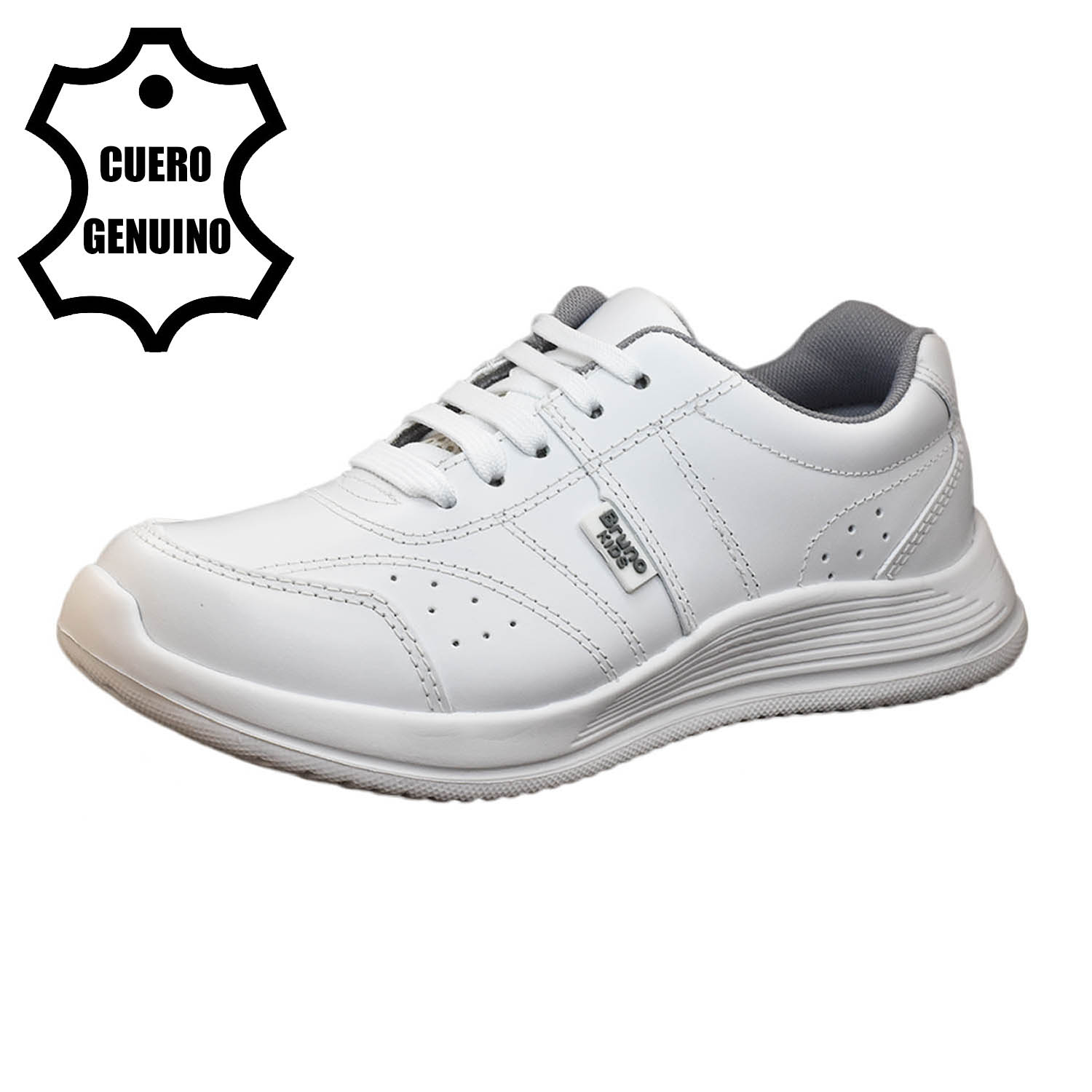 ZAPATILLA ESCOLAR UNISEX BRUNO KIDS DE CUERO BLANCO PASADOR - 1