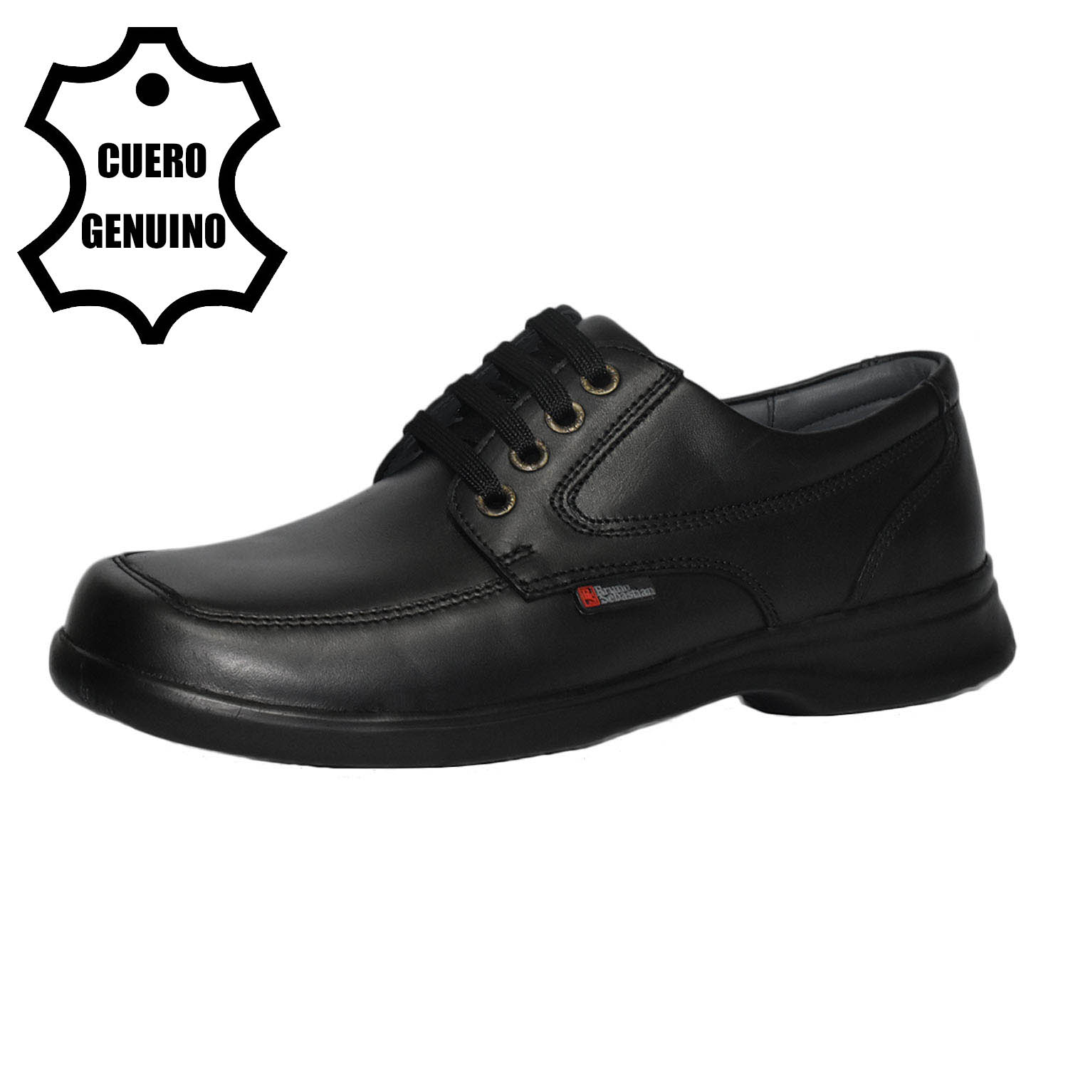 ZAPATO ESCOLAR PARA JOVEN BRUNO SEBASTIAN DE CUERO NEGRO CASUAL PASADOR - 1