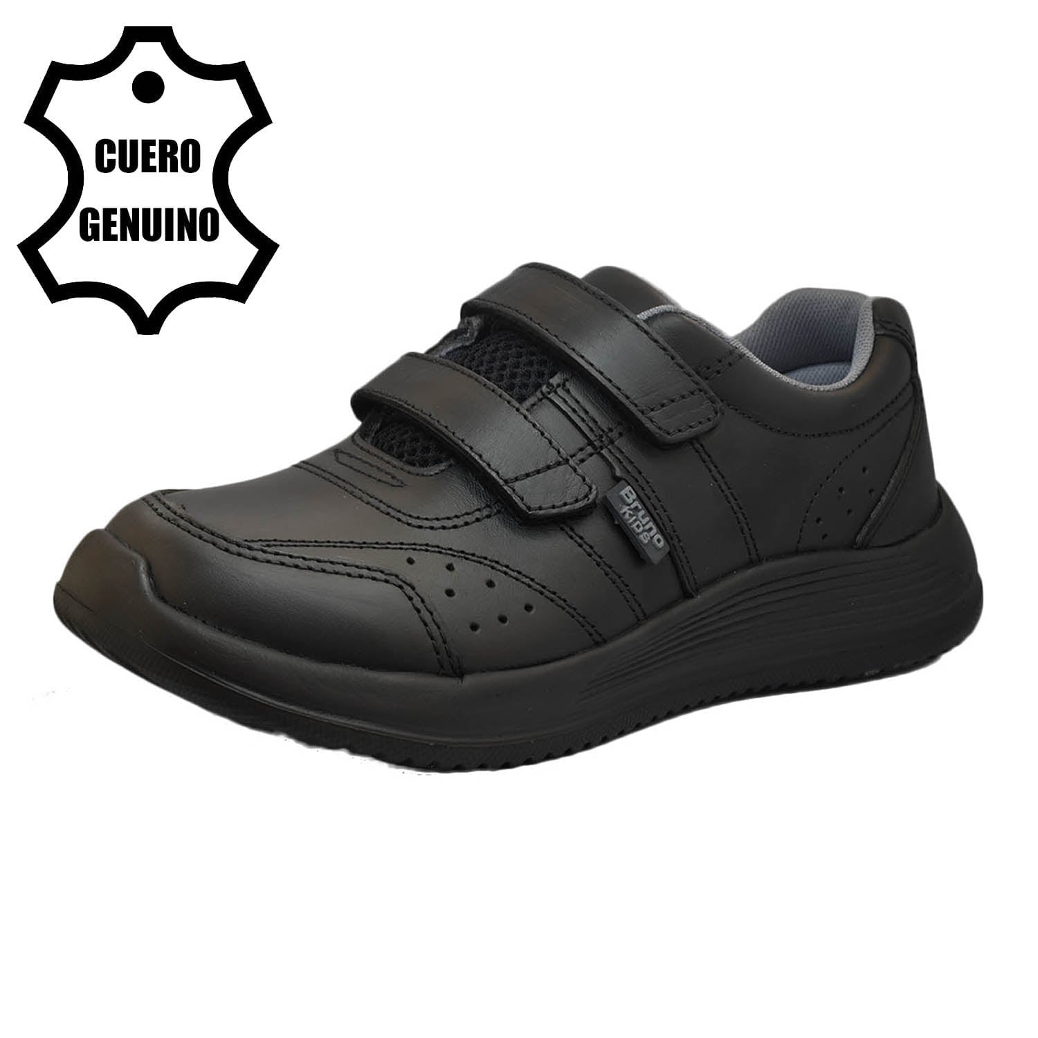 ZAPATILLA ESCOLAR UNISEX BRUNO KIDS DE CUERO NEGRO VELCRO - 1