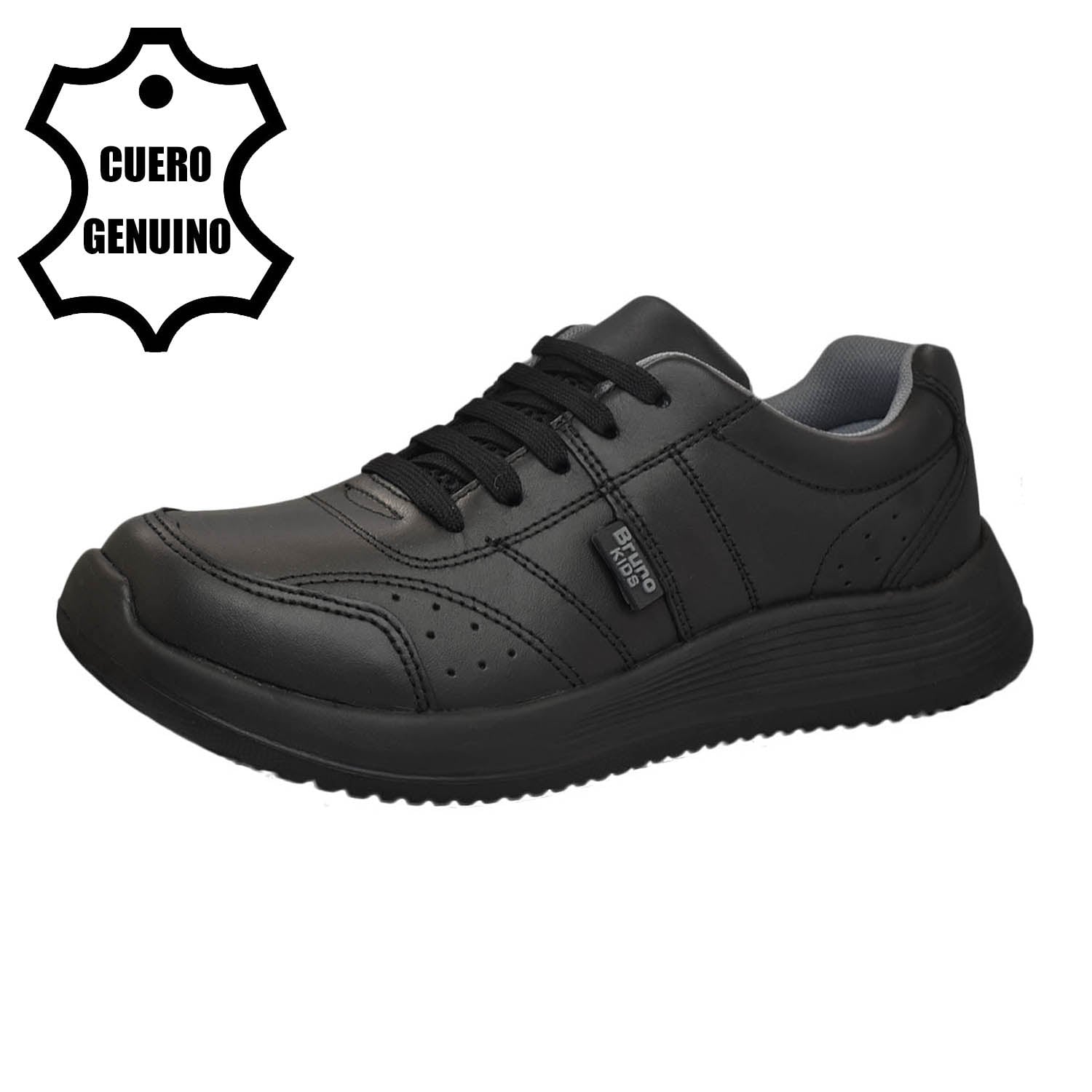ZAPATILLA ESCOLAR UNISEX BRUNO KIDS DE CUERO NEGRO PASADOR - 1