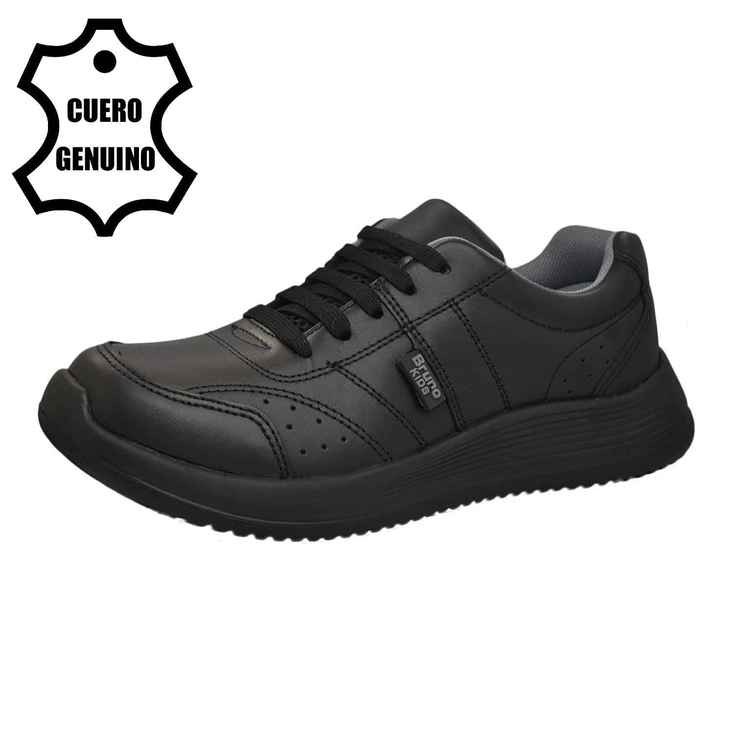 ZAPATILLA ESCOLAR UNISEX BRUNO KIDS DE CUERO NEGRO PASADOR - 1