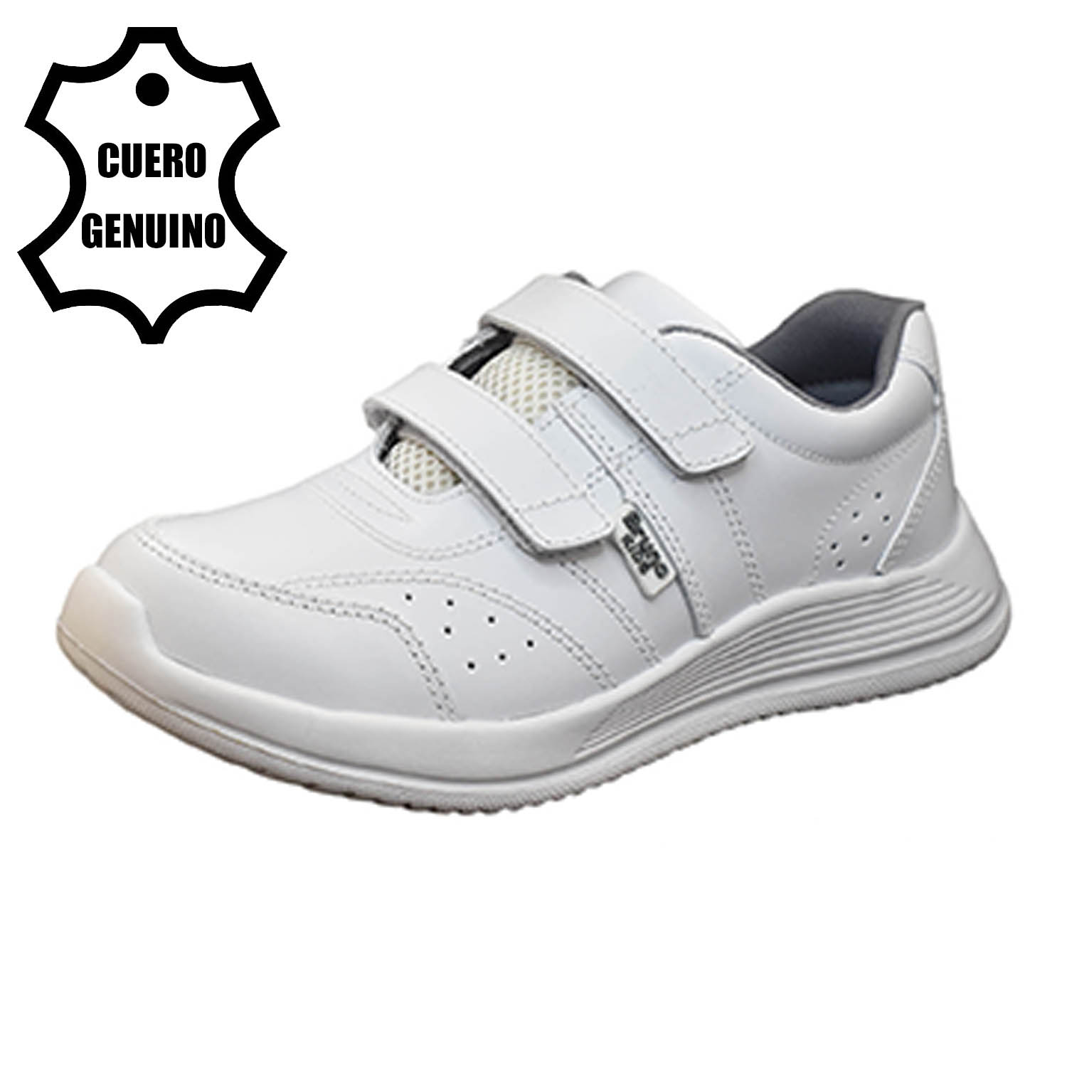 ZAPATILLA ESCOLAR UNISEX BRUNO KIDS DE CUERO BLANCO VELCRO - 1