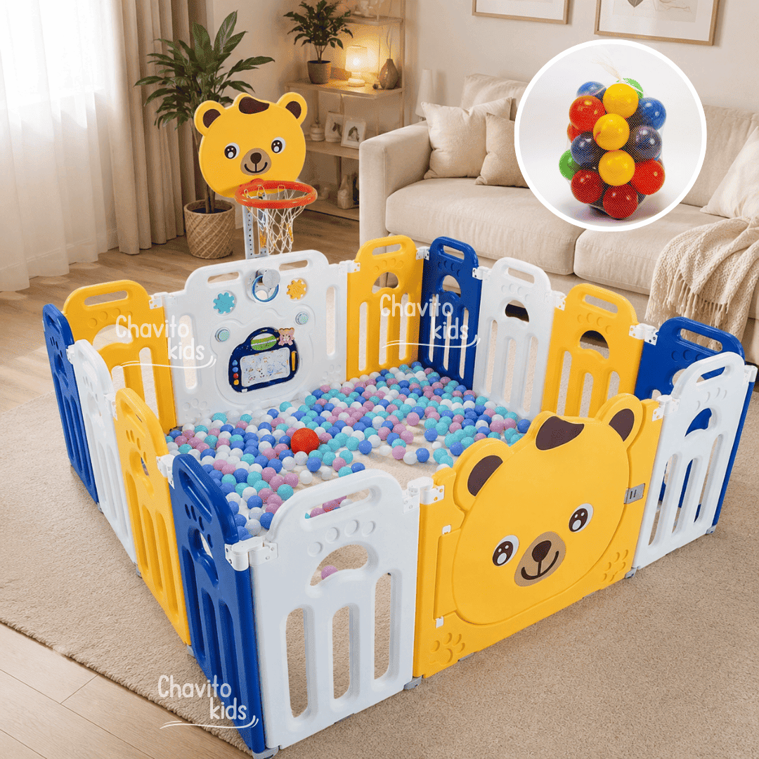 CORRAL PLEGABLE CON PIZARRA MUSICAL AMARILLO/AZUL - 1
