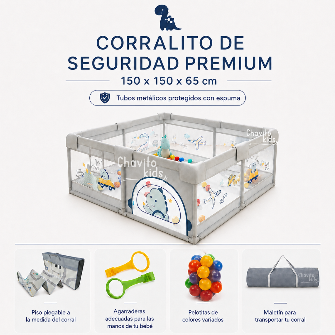 CORRALITO DE TELA PARA BEBES Y NIÑOS DINO CON ACCESORIOS 150X150 CM - 1