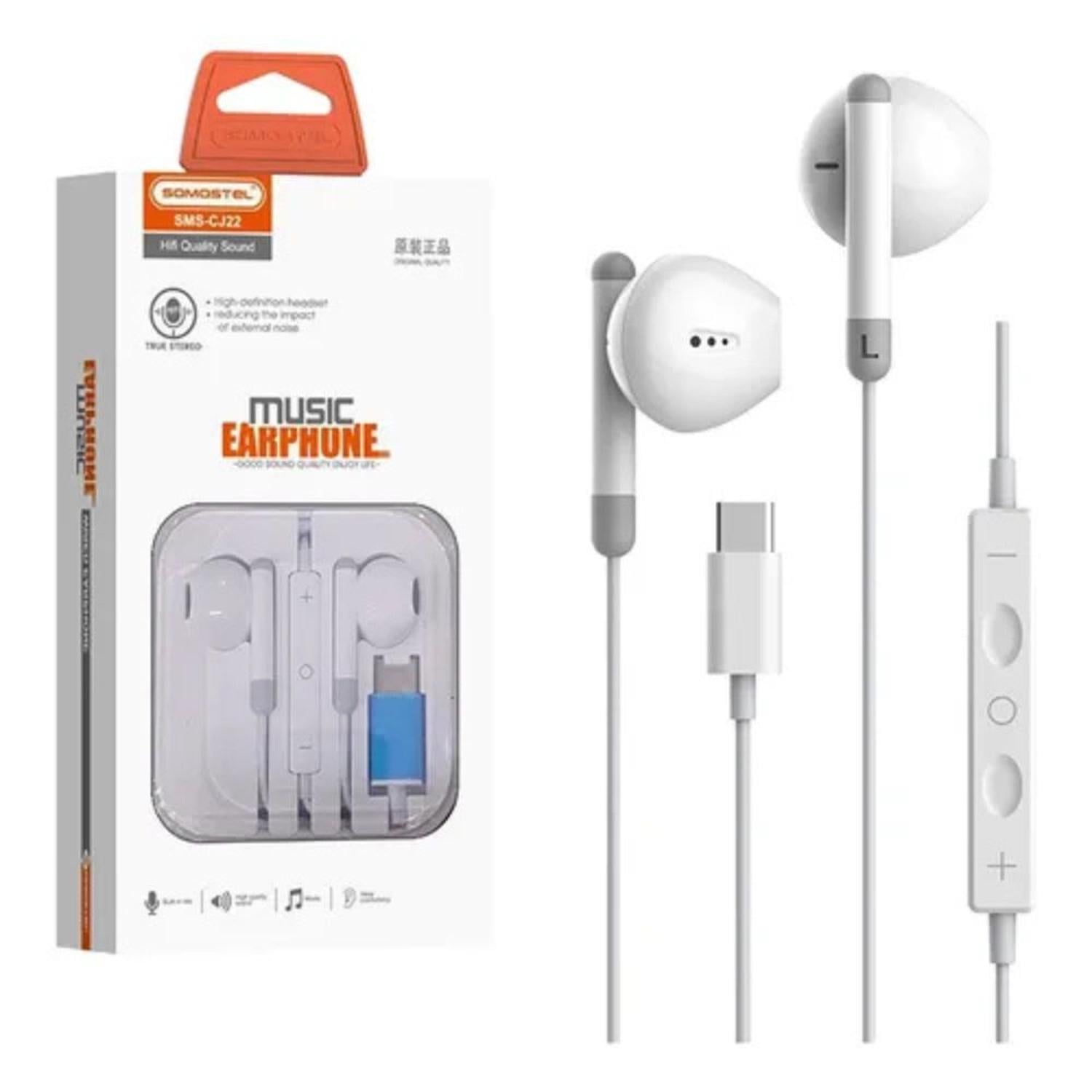 AUDÍFONOS IN-EAR SOMOSTEL CJ22 CON MICRÓFONO BLANCO TYPE-C - 1