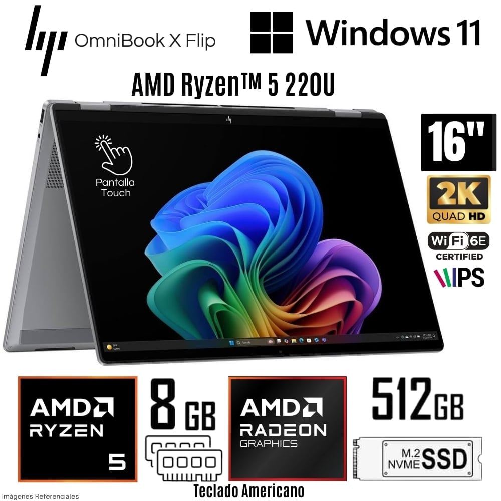 LAPTOP HP OMNIBOOK X FLIP 16-BE0003DX AMD RYZEN 5 220U 8GB RAM 512GB SSD 16' 2K IPS - GREY - 1