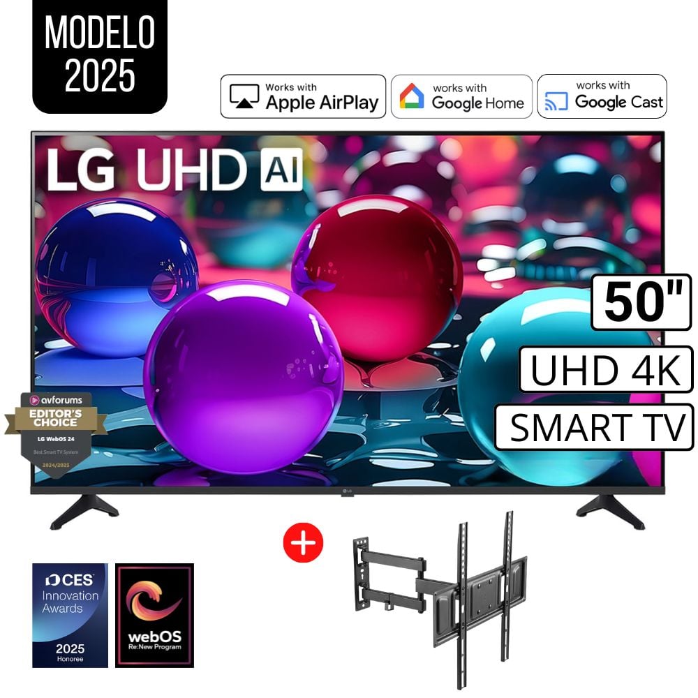 TELEVISOR LG 50 PULG ULTRA HD 4K AI THINQ 50UA7300PSB MODELO 2025 + RACK - 1