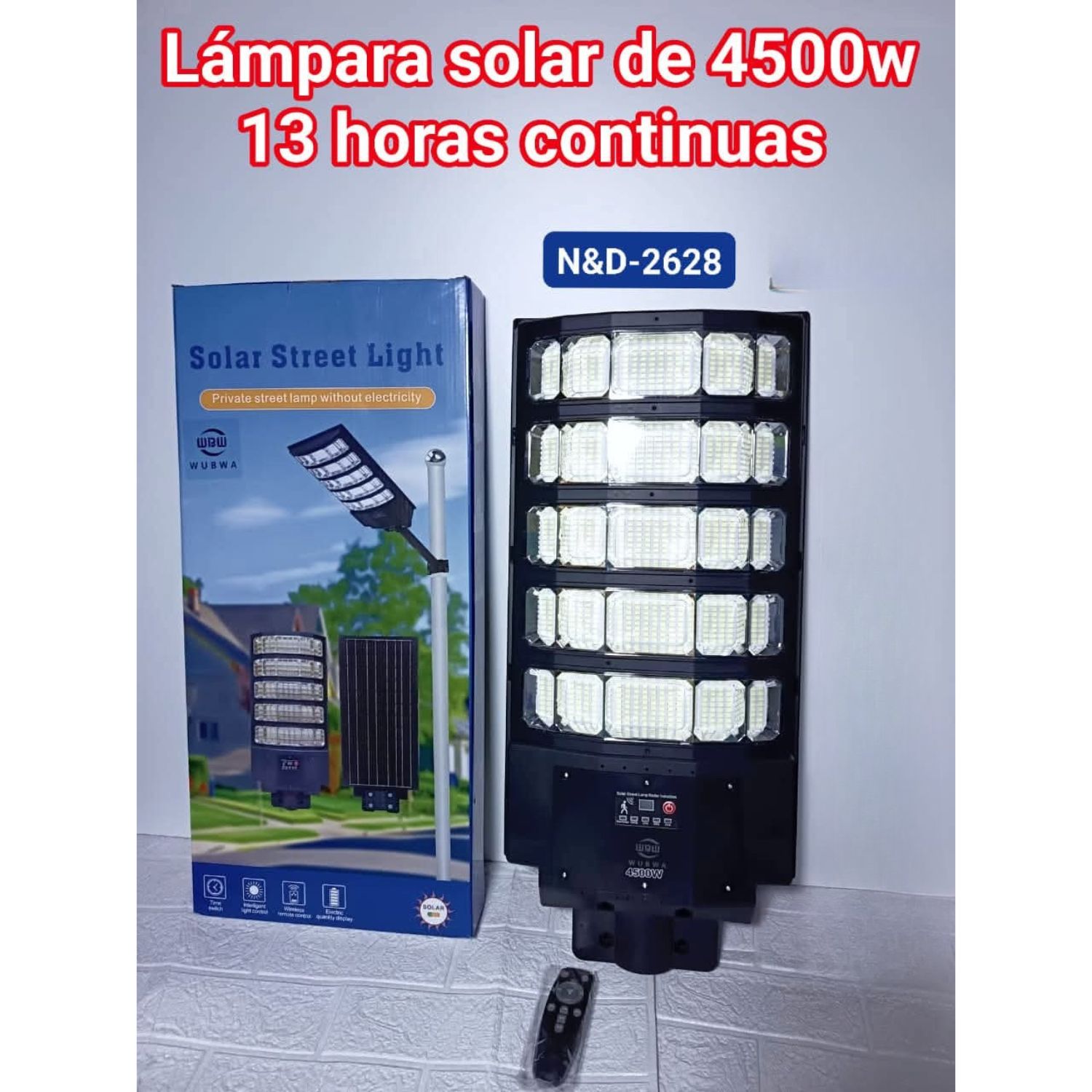 LÁMPARA SOLAR DE CALLE LED CON SENSOR Y CONTROL 4500W 13 HRS - 2