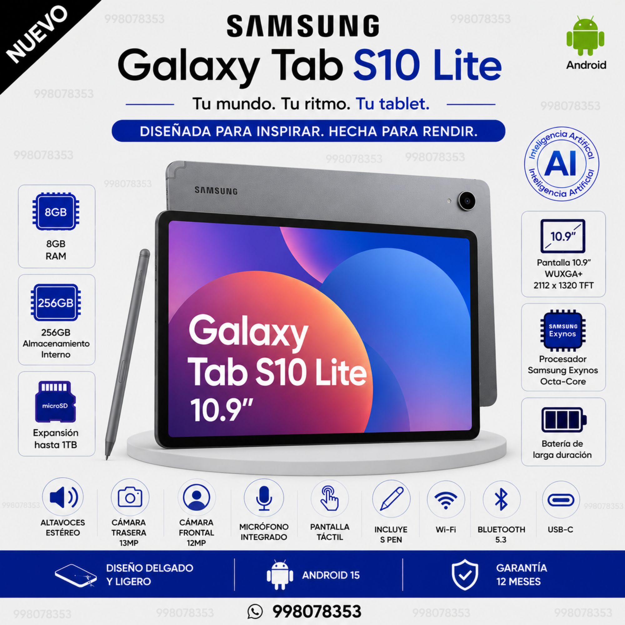 TABLET SAMSUNG GALAXY TAB S10 LITE 10.9' WUXGA+ 8GB RAM 256GB WIFI GRIS SM-X400NZAEPEO - 1