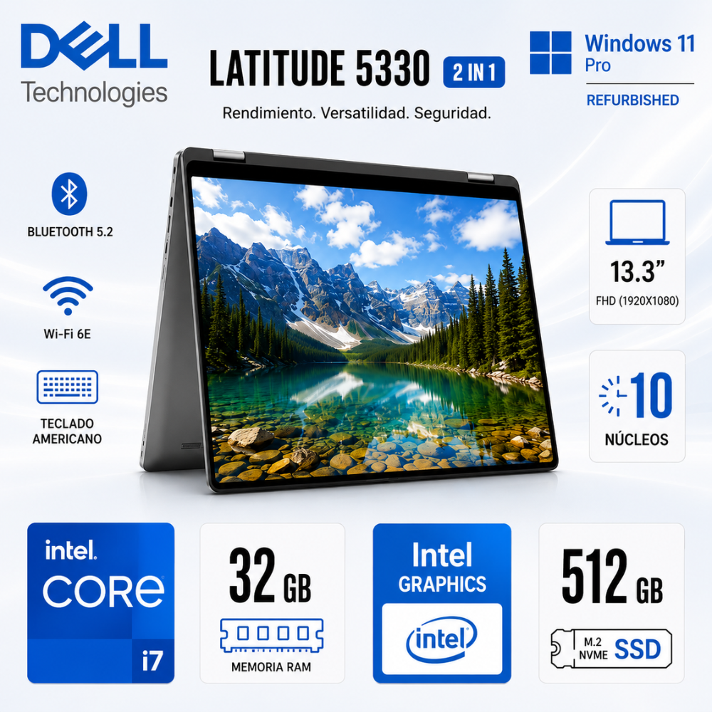 LAPTOP DELL LATITUDE 5330 2 EN 1 CORE I7-1265U 512GB 32GB DDR4 13.3 W11 PRO TOUCHSCREEN REACONDICIONADO - 1