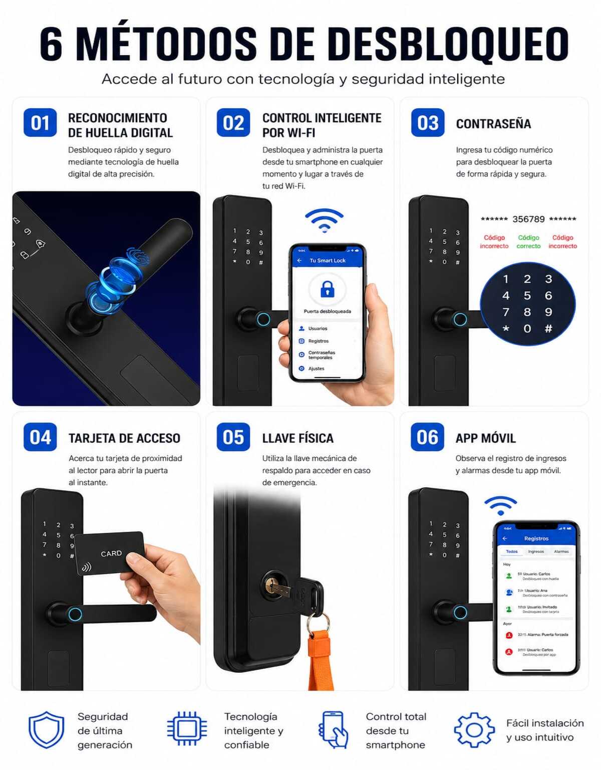 CERRADURA INTELIGENTE DIGITAL 6 MODOS G10 CON ASESORÍA DE INSTALACIÓN - 3