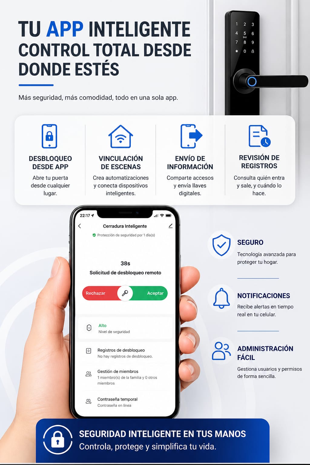 CERRADURA INTELIGENTE DIGITAL 6 MODOS G10 CON ASESORÍA DE INSTALACIÓN - 8